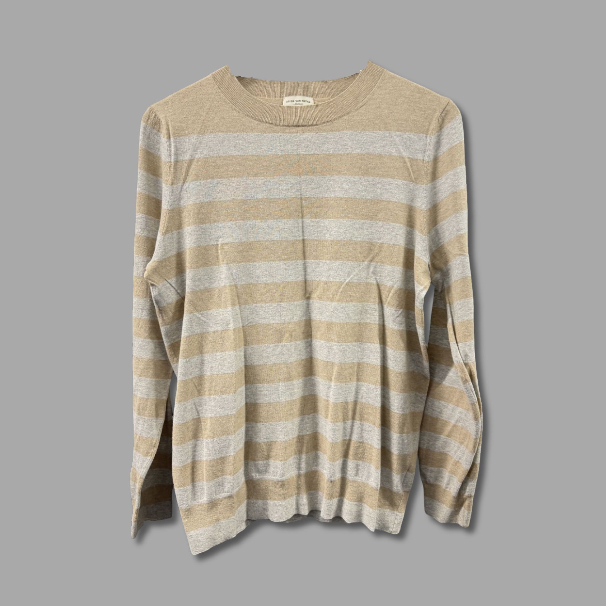 Dries Van Noten DRIES VAN NOTEN Beige Grey Striped Cotton Blend Sweater Size US M / EU 48-50 / 2 - 1 Thumbnail