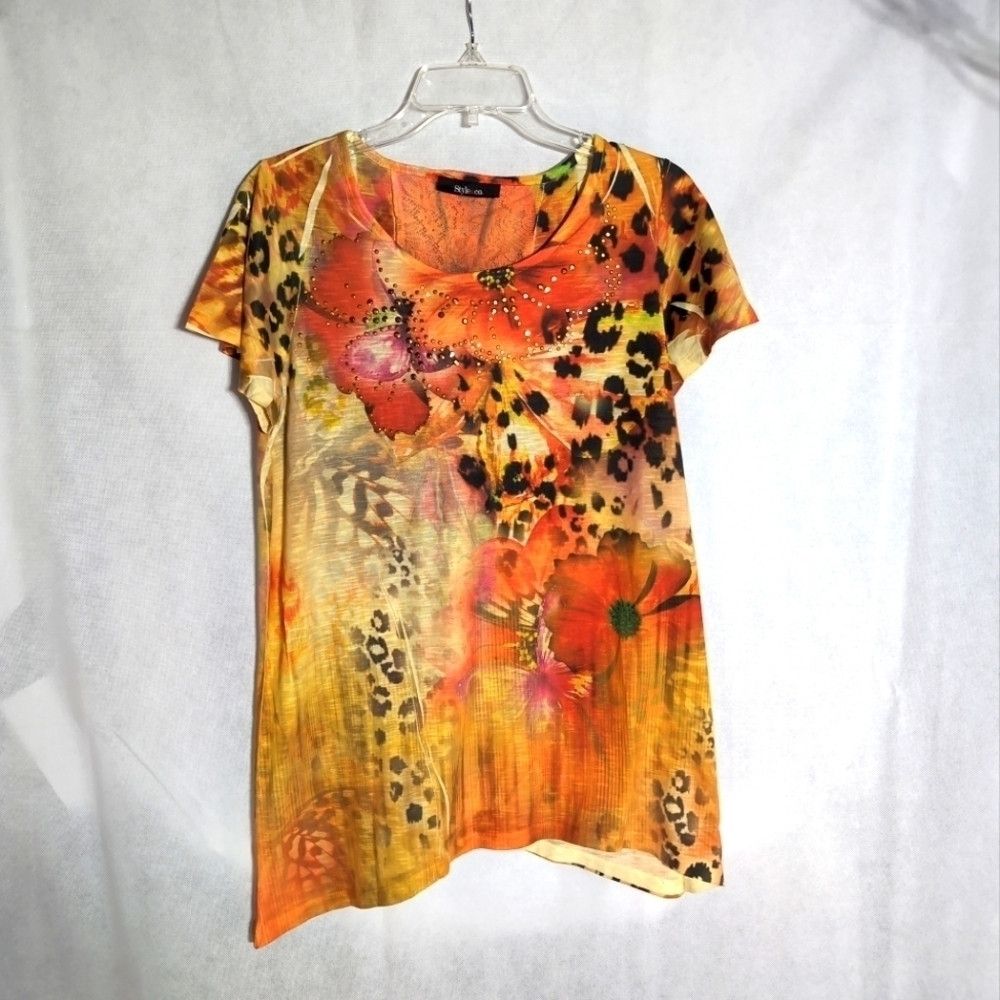 Style & Co Style and Co Jungle Floral pattern blouse orange and yellow Size M / US 6-8 / IT 42-44 - 1 Thumbnail