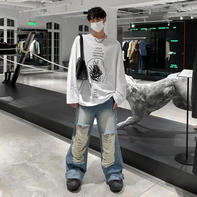 Jean × Vintage Baggy distressed ripped wide leg y2k jeans Size US 34 / EU 50 - 2 Thumbnail