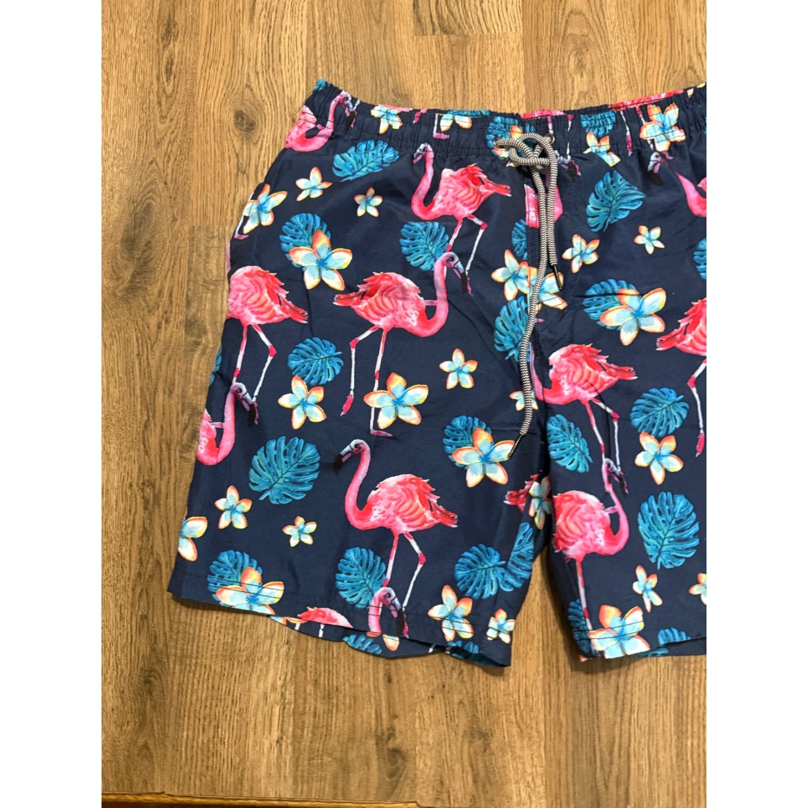 Vintage Beautiful Shorts Mens XL Blue Pink Orange Flamingo Floral Swim Trunks Tie Waist Size US 36 / EU 52 - 3 Thumbnail