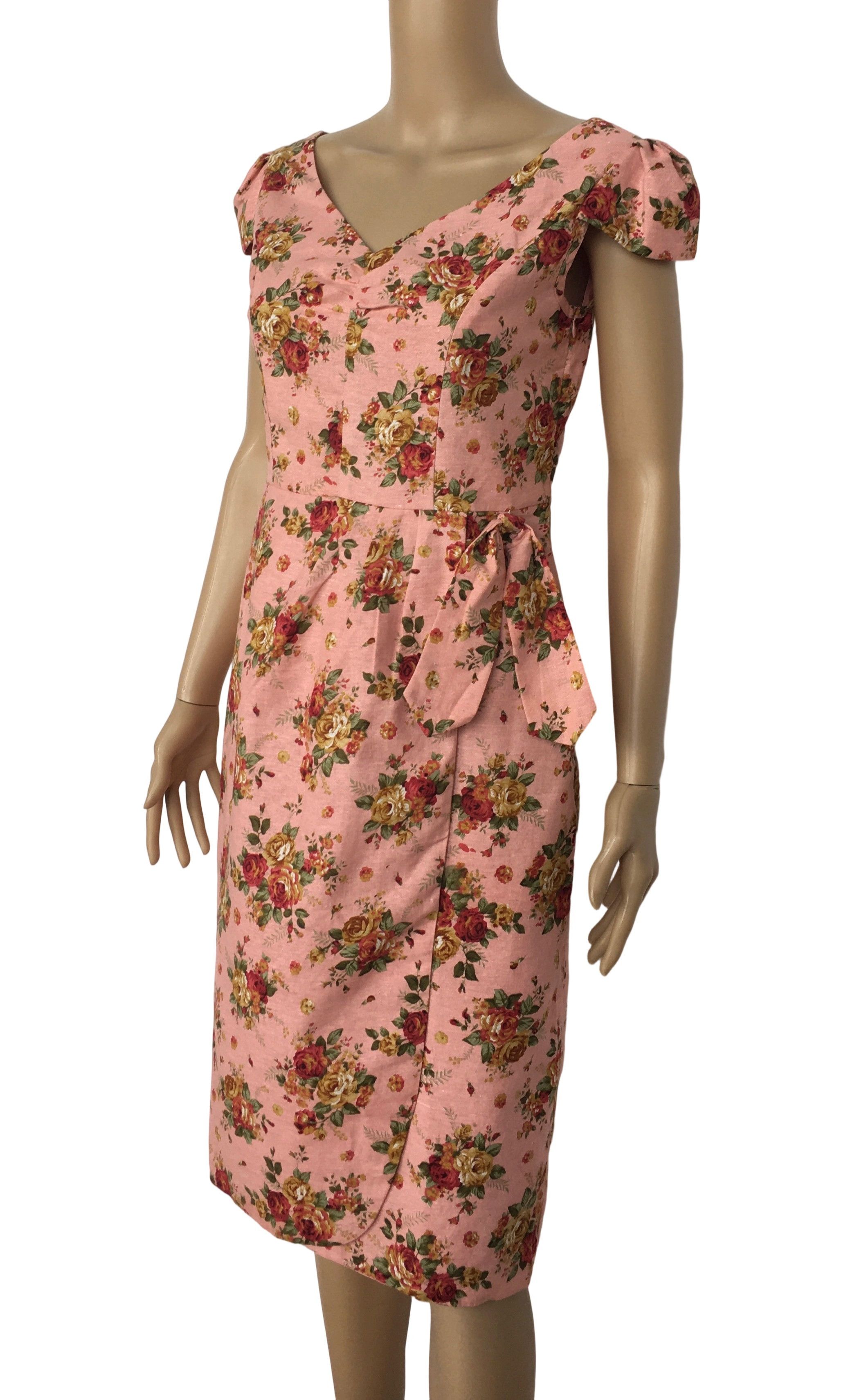 Other Floral Print Vintage Style Pencil Dress Size L / US 10 / IT 46 - 2 Thumbnail