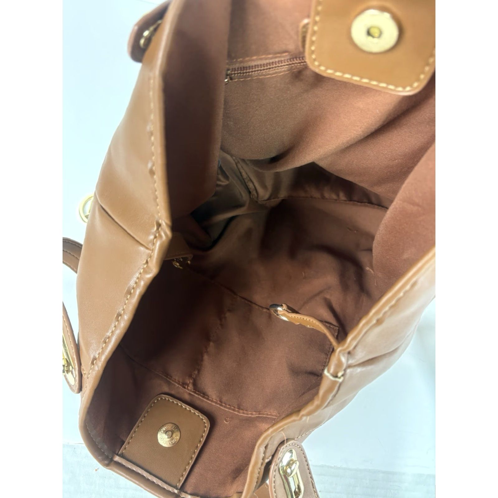 Vintage Adrienne Vittadini Cognac Vegan Leather Large Bag Size ONE SIZE - 4 Thumbnail