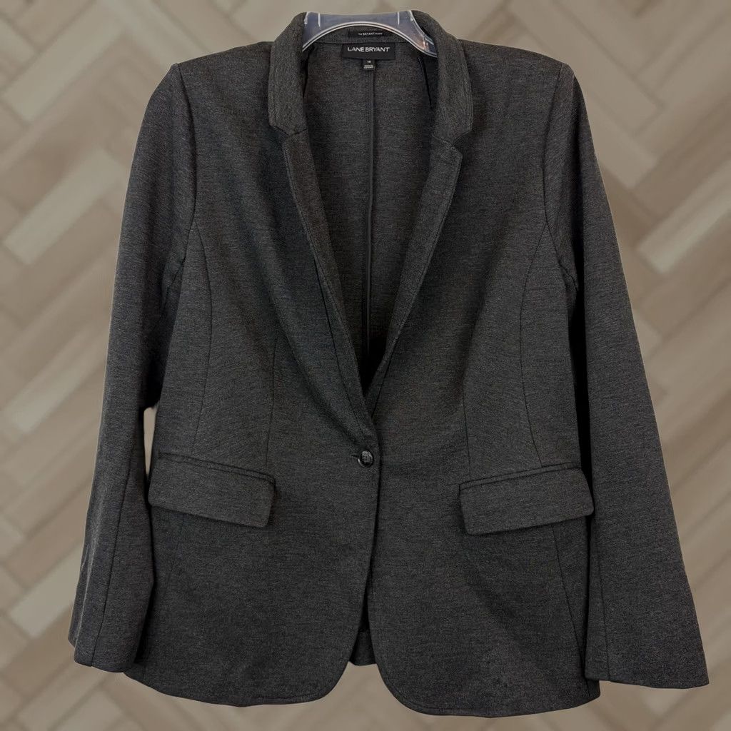 Vintage Lane Bryant Blazer Womens 14 Gray One Button Knit Office Jacket/Coat Blazer Dress Shirt? (omit) Size XL / US 12-14 / IT 48-50 - 1 Thumbnail