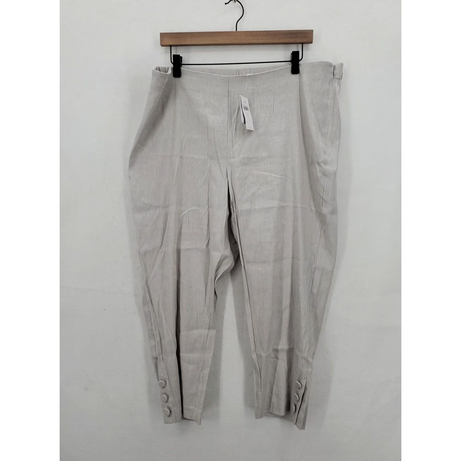 J. Jill J.Jill Pants Womens XL Petite Zinc White Linen Stretch Side Zip Ankle Button NWT Size 40" / US 18 - 2 Thumbnail