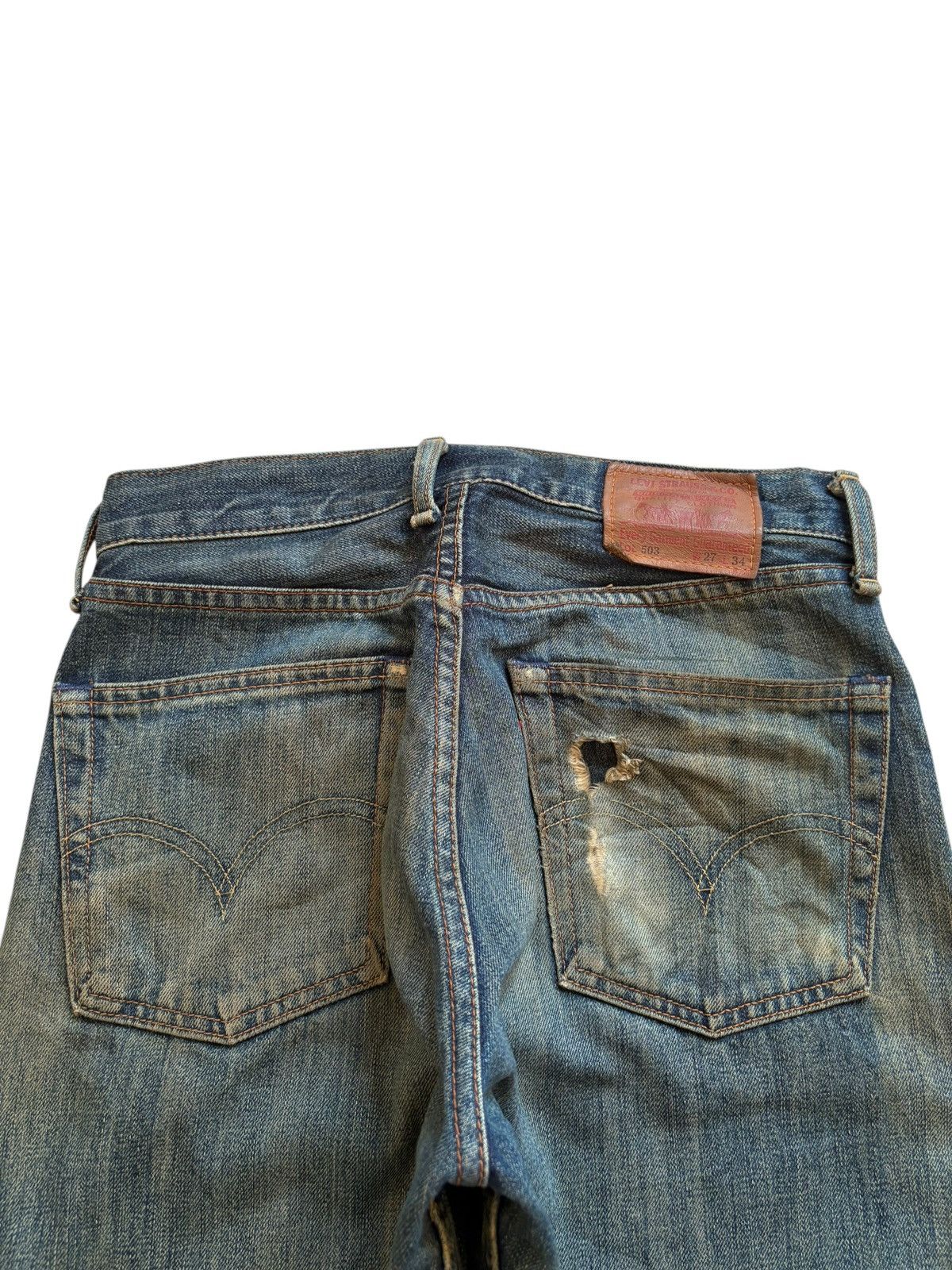 Levi's Vintage 90s Levis 503 Rusty Mud Wash Ripped Loose Jeans Size US 27 - 8 Thumbnail