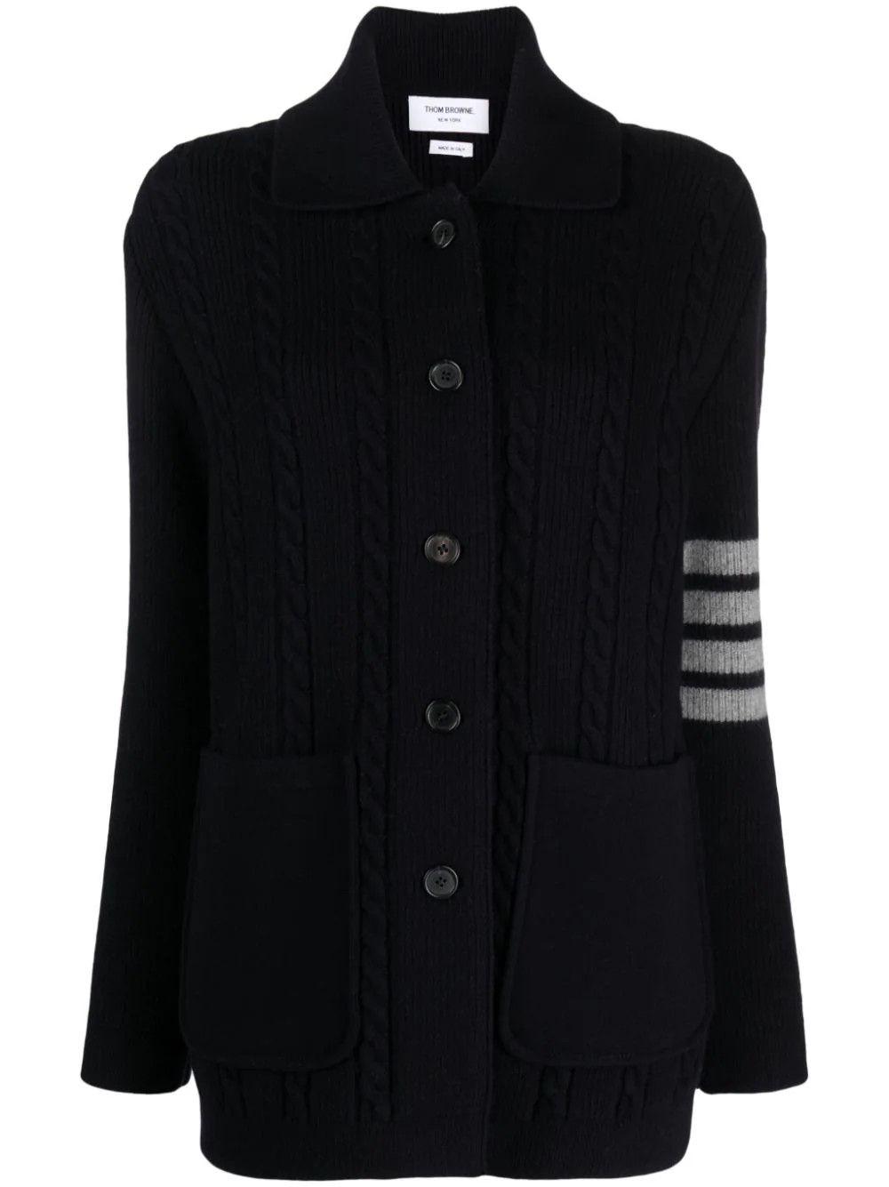 Thom Browne o1s22i1n0924 '4-Bar Heavy Knit Cardigan in Navy Blue Size S / US 4 / IT 40 - 1 Thumbnail
