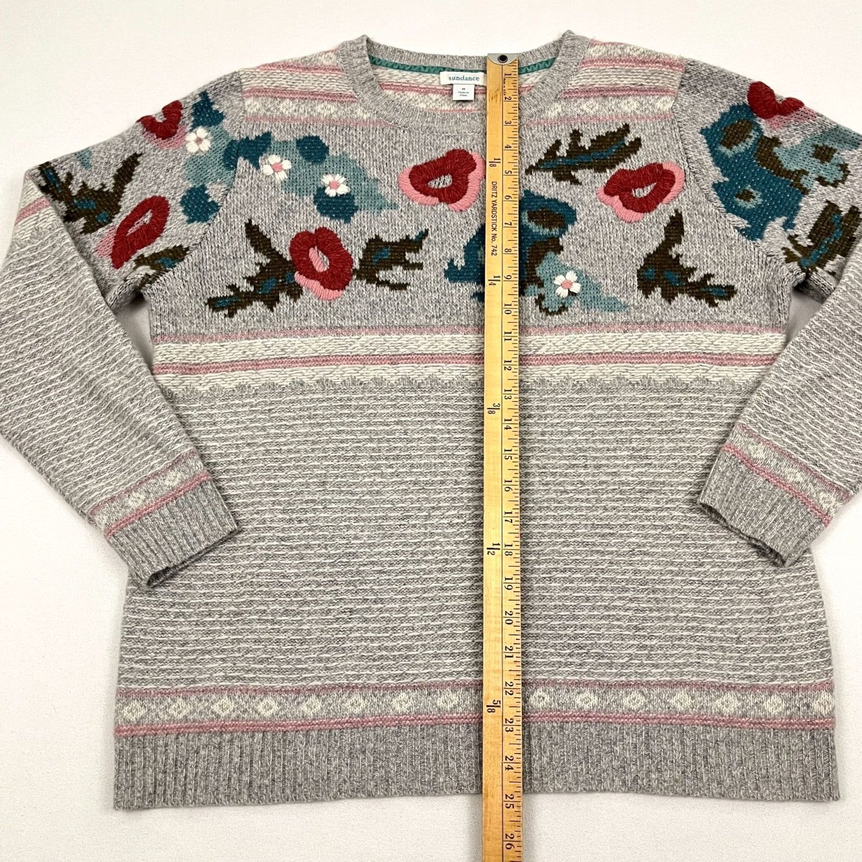 Vintage Sundance Sweater Women M Gray Floral Wool Blend Crewneck Knit Pullover, Casual, Boho Core Size M / US 6-8 / IT 42-44 - 3 Thumbnail