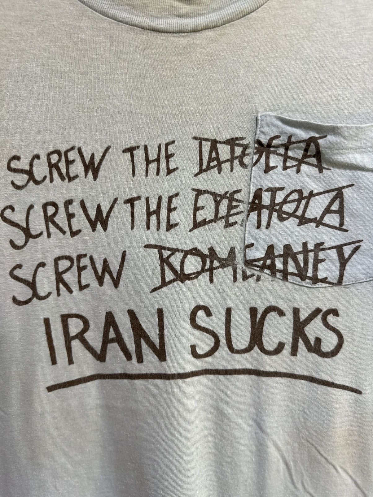 Vintage Thrashed Vintage 80s Screw The Iran Suck Stedman Sun Faded Size US XL / EU 56 / 4 - 2 Thumbnail