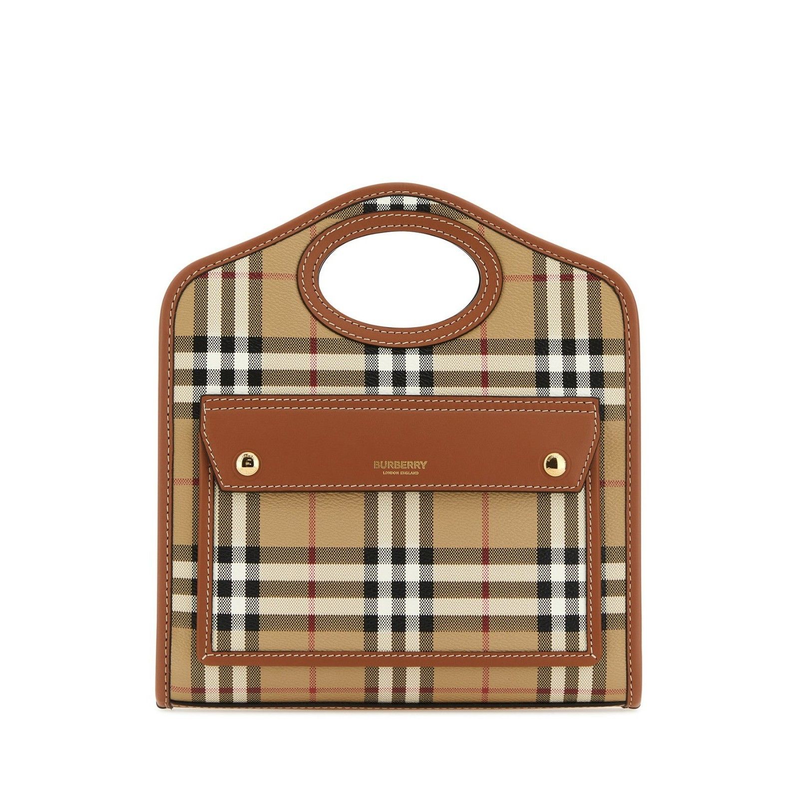 BURBERRY Mini Pocket Bag Check Sand Brown Canvas Top Handle