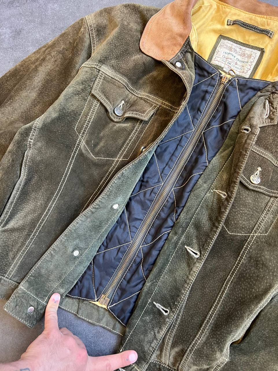 Chevignon Chevignon Green Heavy Flying Leather suede Jacket Size US XL / EU 56 / 4 - 5 Thumbnail
