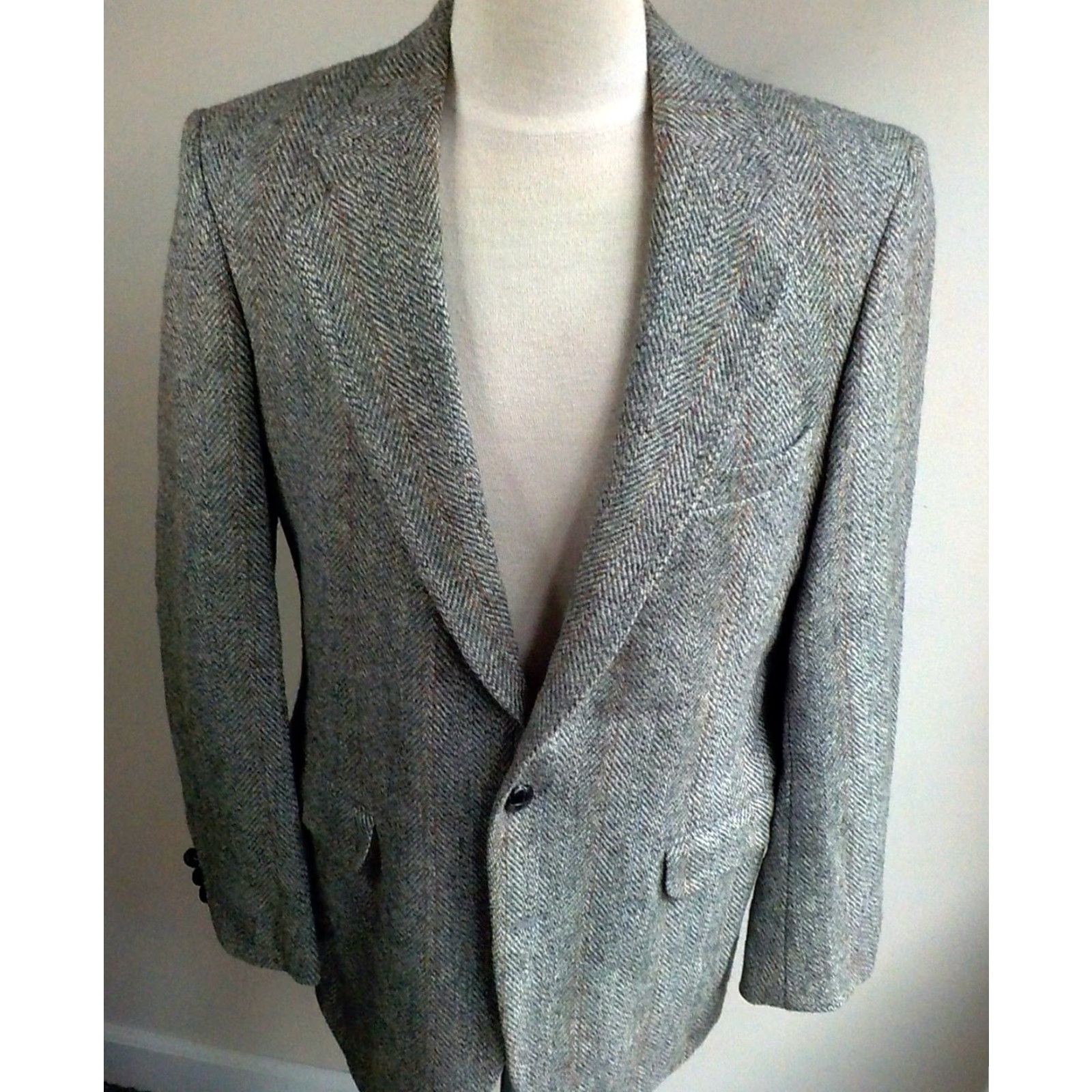 Harris Tweed VINTAGE Harris Tweed Blazer 2Button Blazer Notch Lapel 100% Scottish Wool Gray 42L Mens Size 42R - 2 Thumbnail