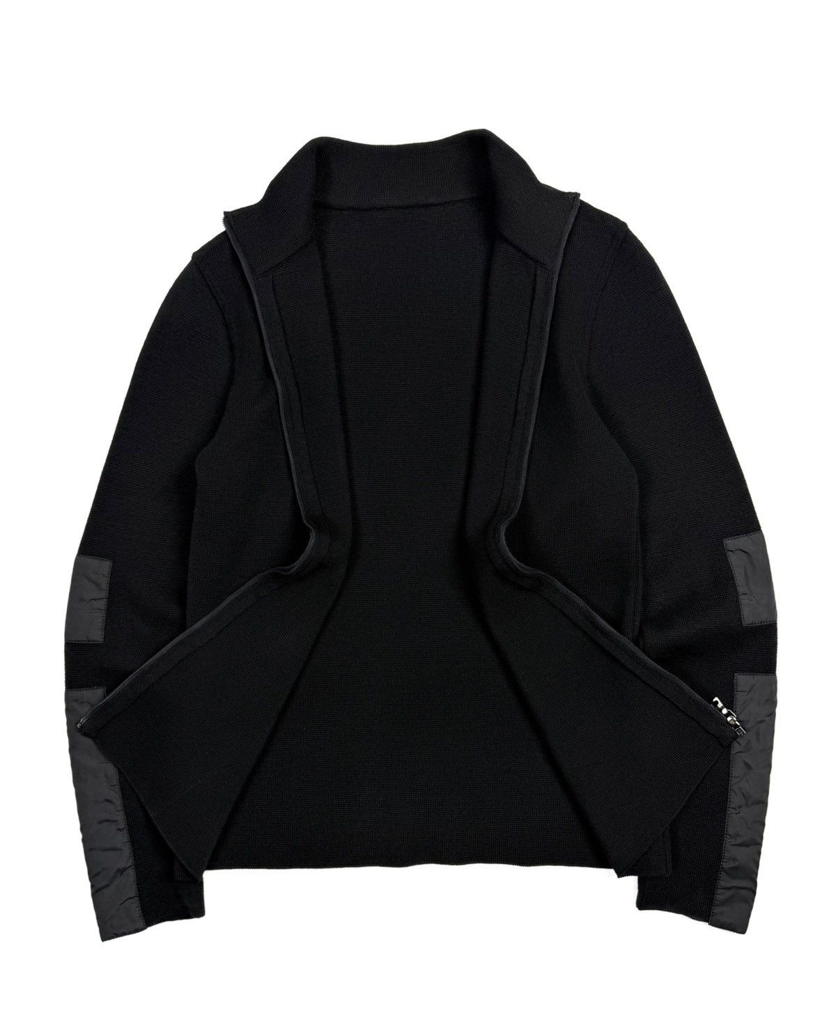 Prada Wool Knit Full Zip Sweater Nylon Panels Black Women's