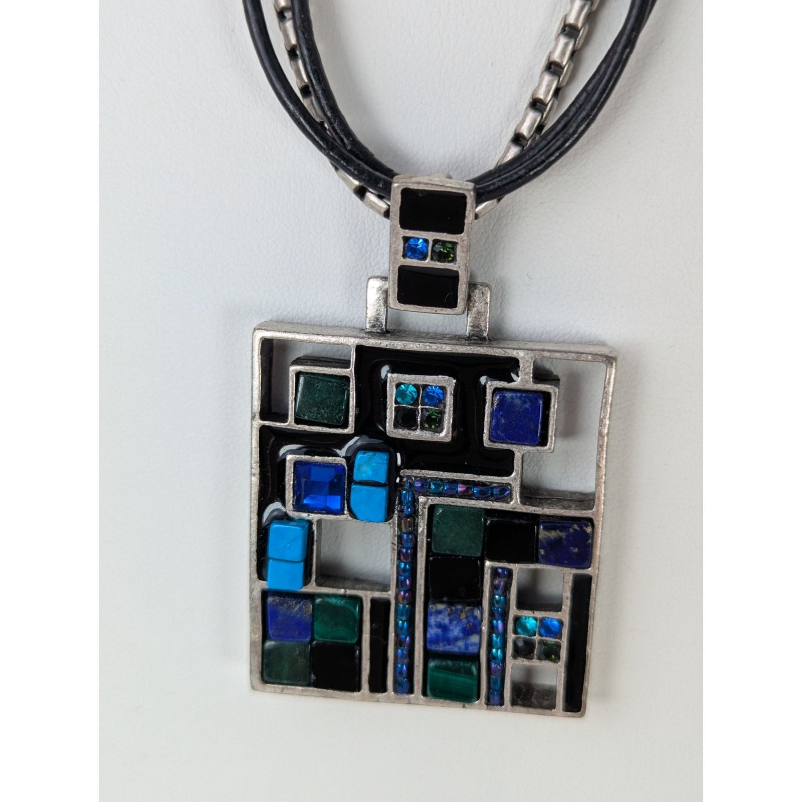 Other Vintage chico's Modernist Pendant 1.75" leather/metal 17-21" Size ONE SIZE - 6 Thumbnail