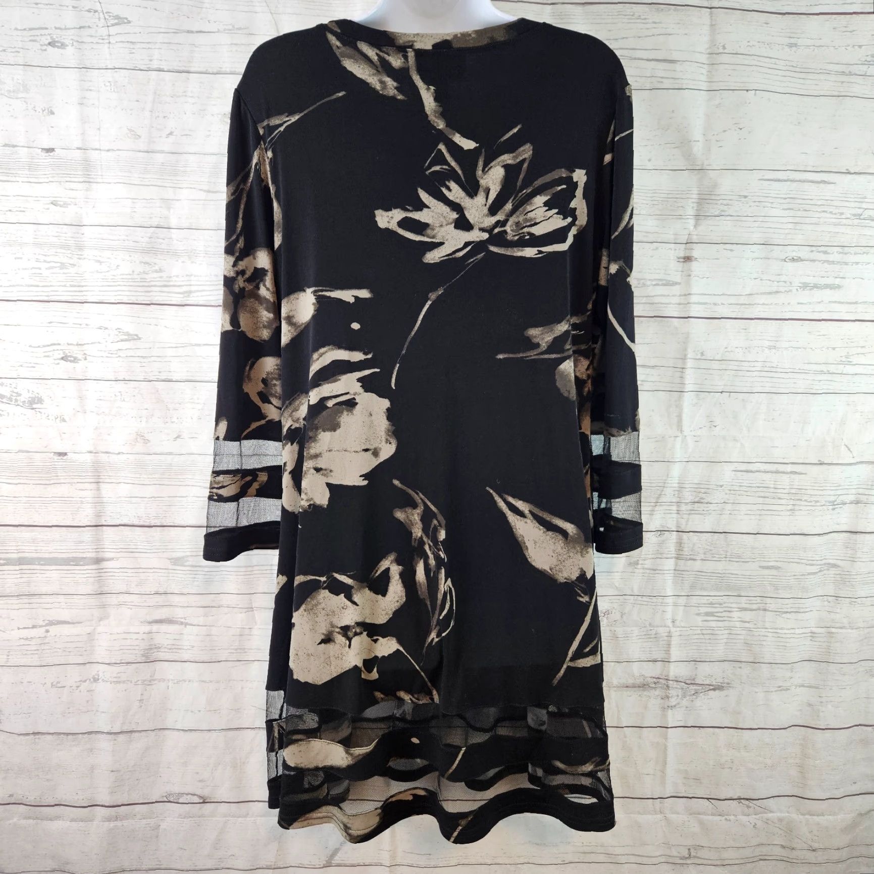 Joseph Ribkoff Joseph Ribkoff Womens Tunic Dress 3/4 Sleeve Size 10 Black Taupe Floral A-Line Dress Womens | Floral Pattern | Pullover Short 3/4 Sleeve Adjustable? Size L / US 10 / IT 46 - 3 Thumbnail