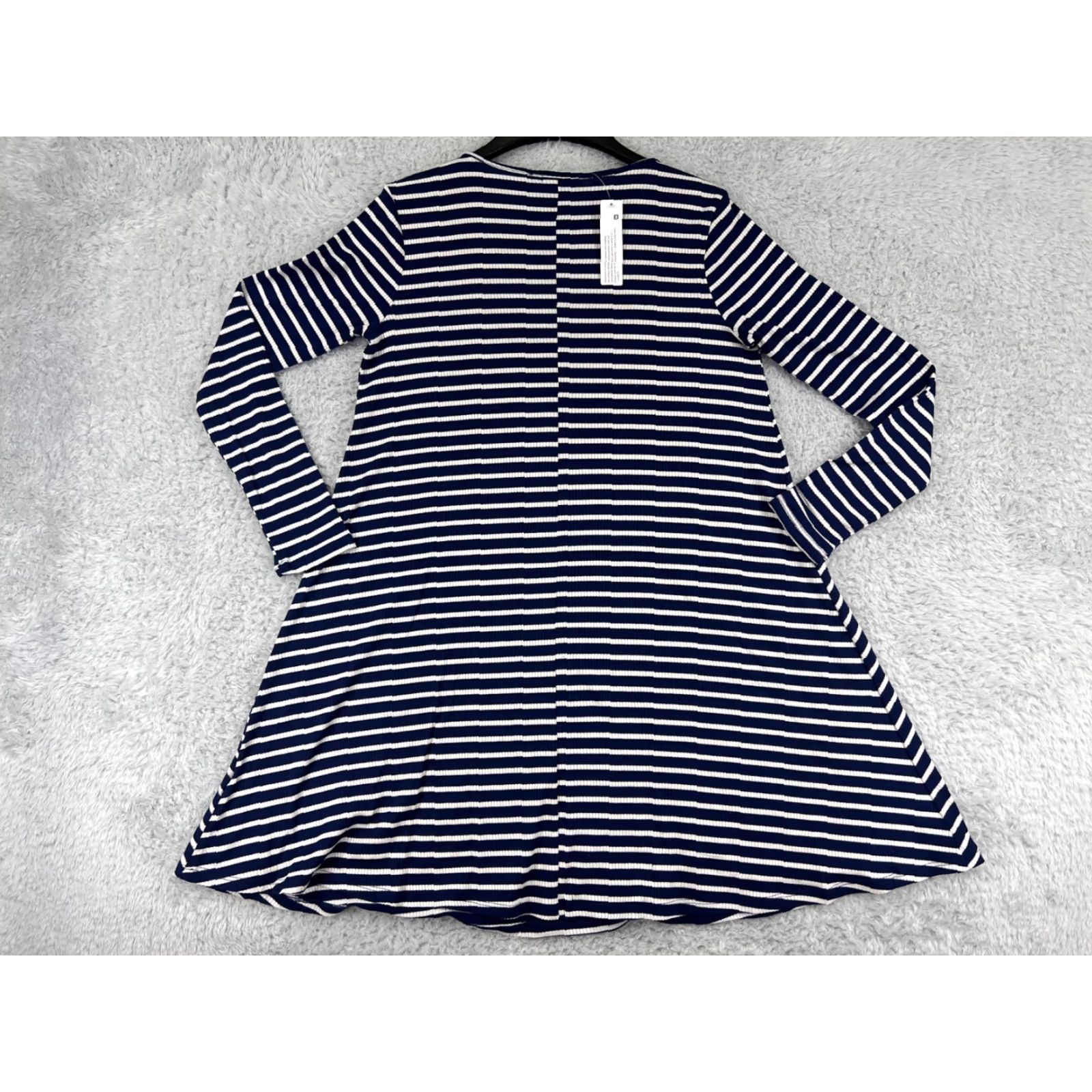 Vintage LA made Dress Womens M Blue White Striped Mini Long Sleeve Polyester Blend Size M / US 6-8 / IT 42-44 - 2 Thumbnail