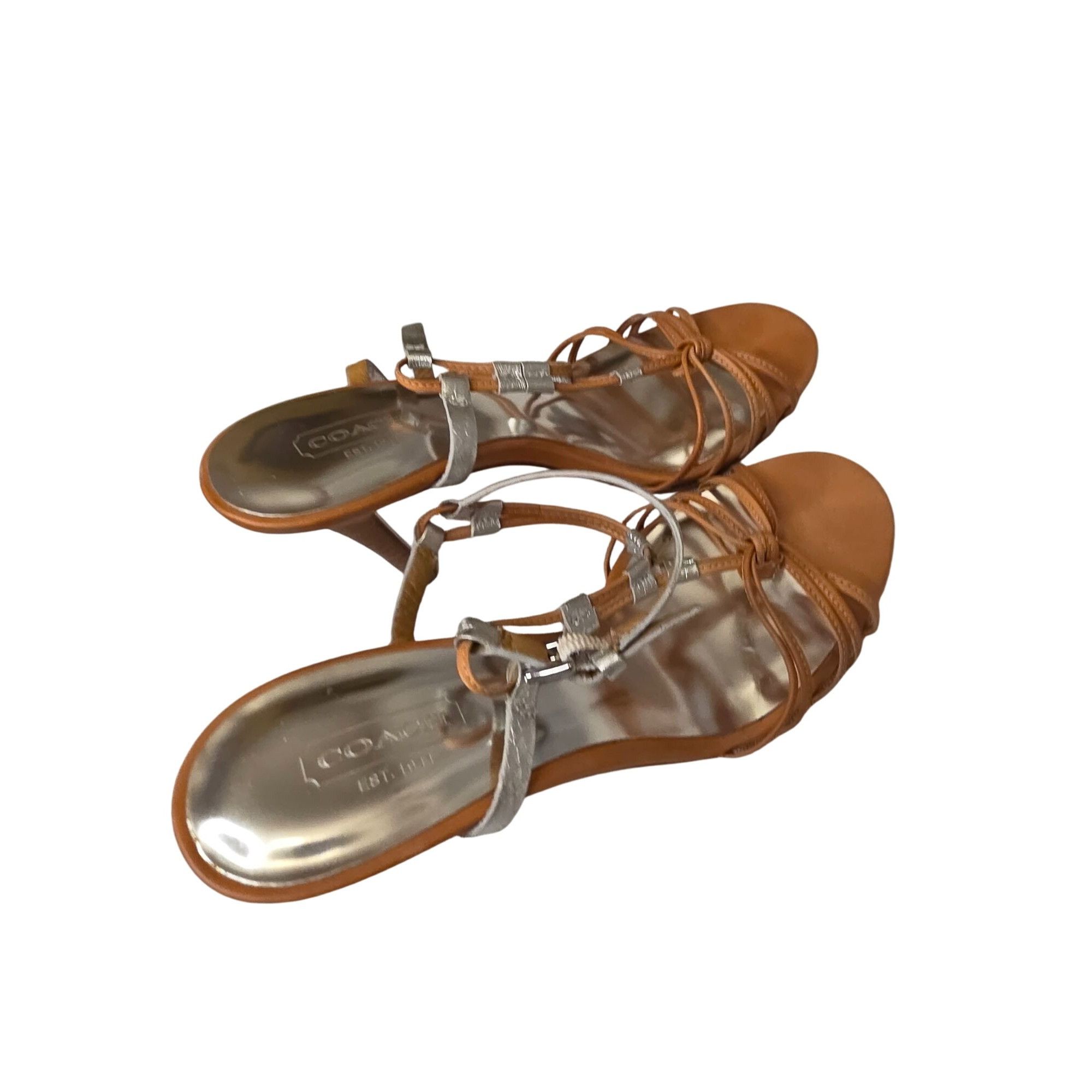 Coach Coach Womens Strappy Silver & Tan Heel Sandals Size 7.5B Coa Size US 7.5 / IT 37.5 - 15 Thumbnail