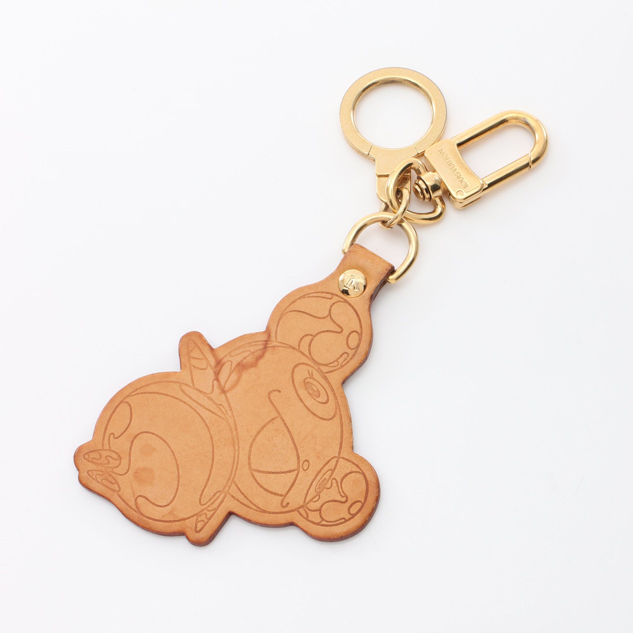Porto Kure Panda Key Ring Bag Charm Leather Beige