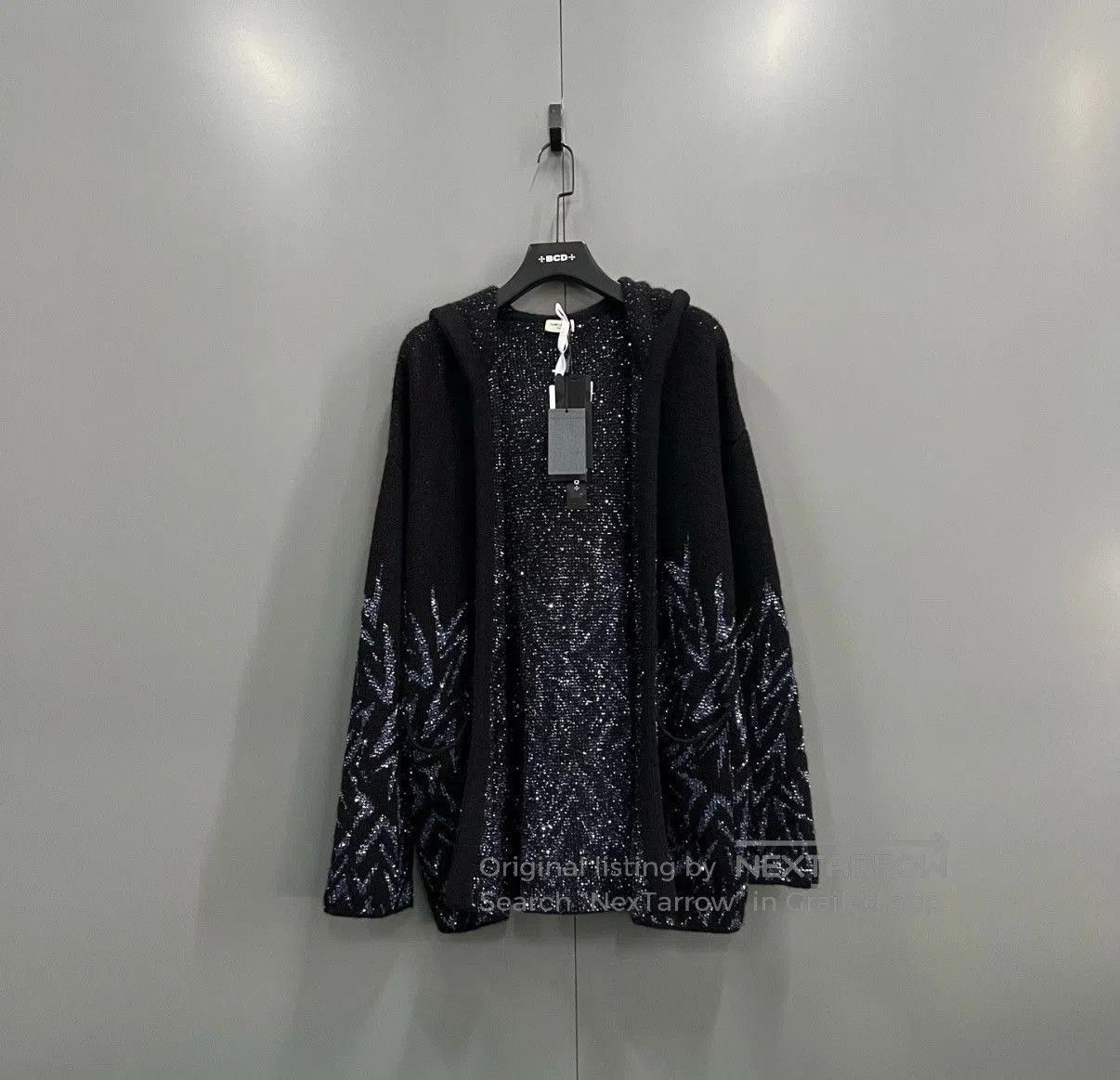 Saint Laurent Paris Black Sequined Hooded Sweater - Size L. Size US L / EU 52-54 / 3 - 1 Thumbnail