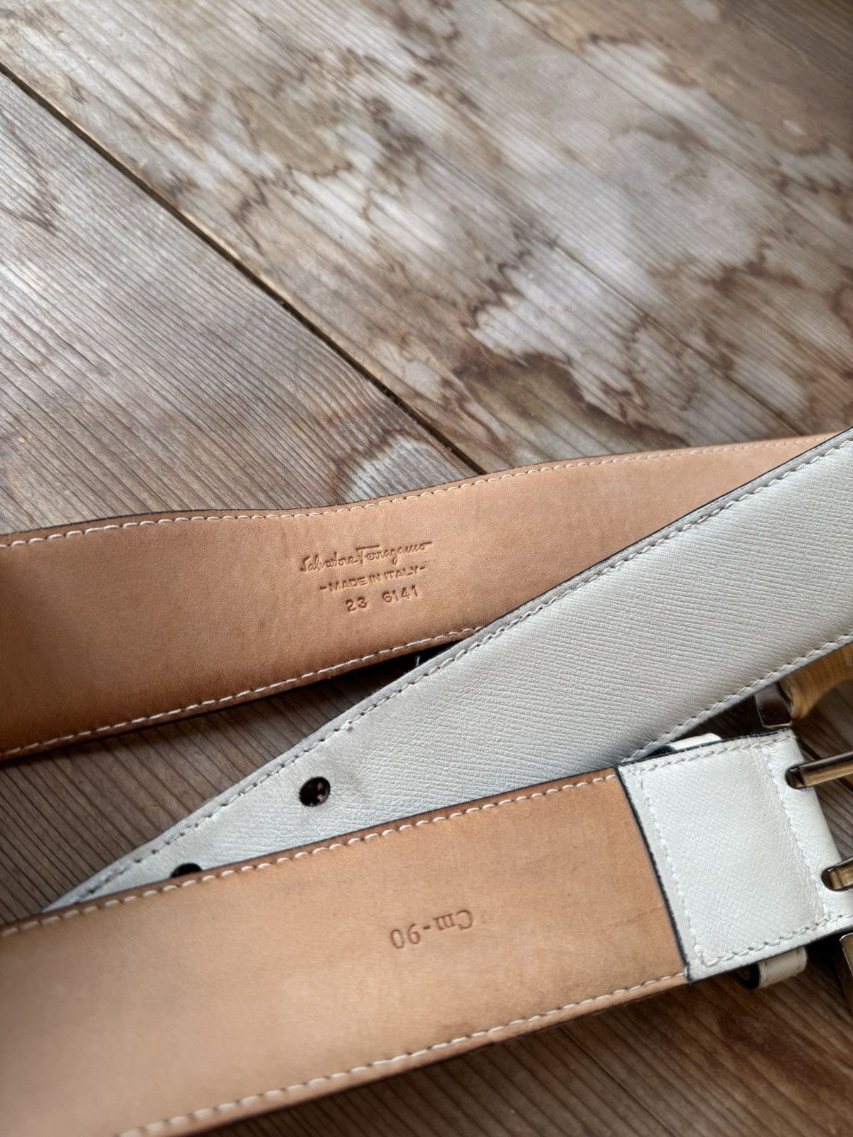 Salvatore Ferragamo × Vintage Salvatore Ferragamo vintage beige belt leather wmns Size ONE SIZE - 7 Thumbnail