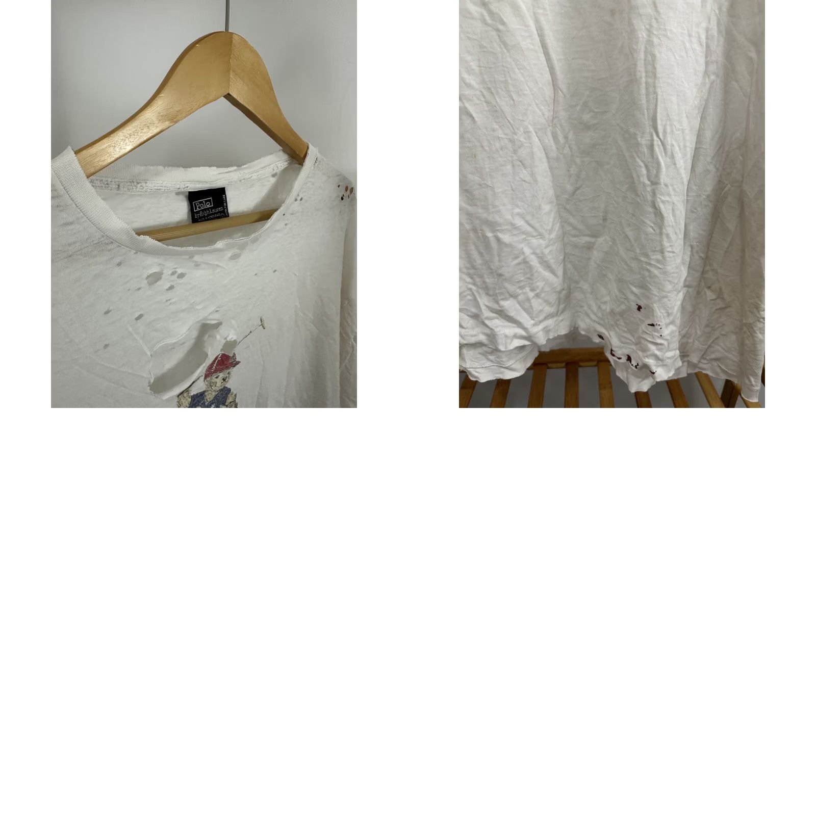 Vintage VTG Polo Ralph Lauren Bear Pony Thrashed Paper Thin Worn T-Shirt L Men White Polo Sport Shirt 90s Grunge Workwear Mens Size US L / EU 52-54 / 3 - 8 Thumbnail