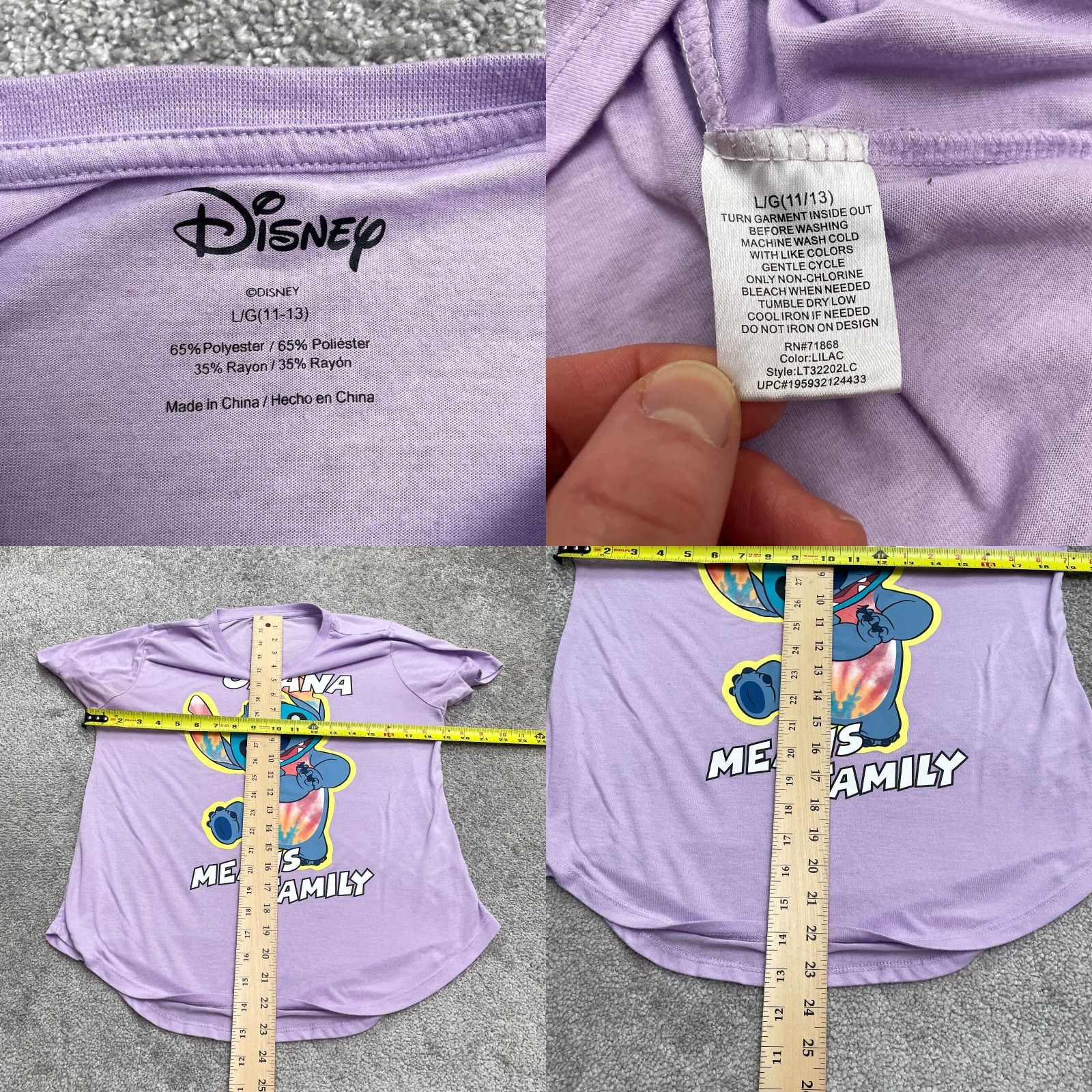 Disney Disney Stitch Ohana Means Family Graphic T-Shirt Juniors L Purple Casual Tee Womens Regular Cotton Blend Short Sleeve Crew Neck Size L / US 10 / IT 46 - 8 Thumbnail