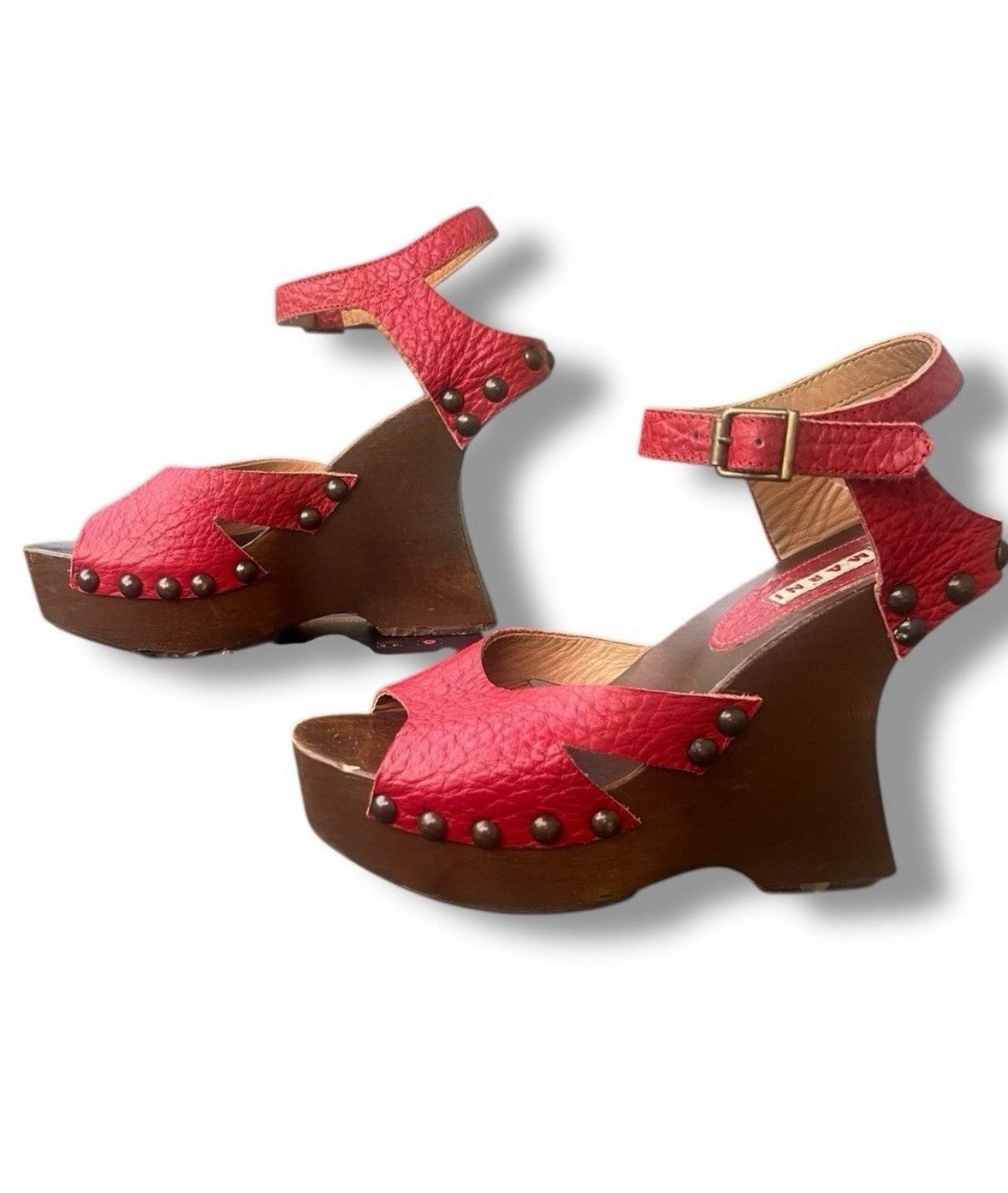 Marni Marni Studded Platform Sandals – Red Leather & Burlap Size 7 Size US 7 / IT 37 - 1 Thumbnail