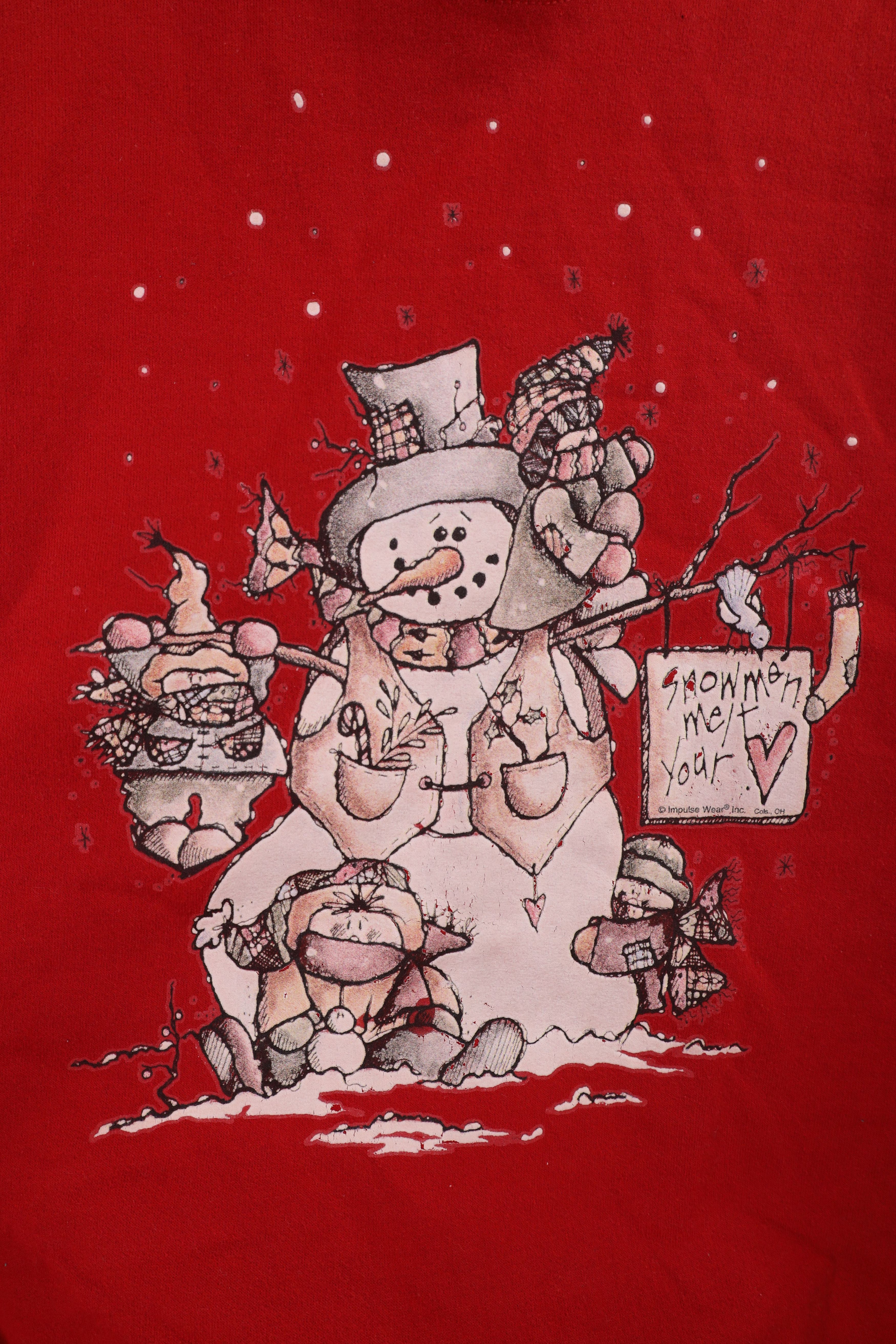Vintage Vintage 90s Faded Christmas Snowman Crewneck Sweatshirt Red Size XXL / US 16-18 / IT 52-54 - 4 Thumbnail