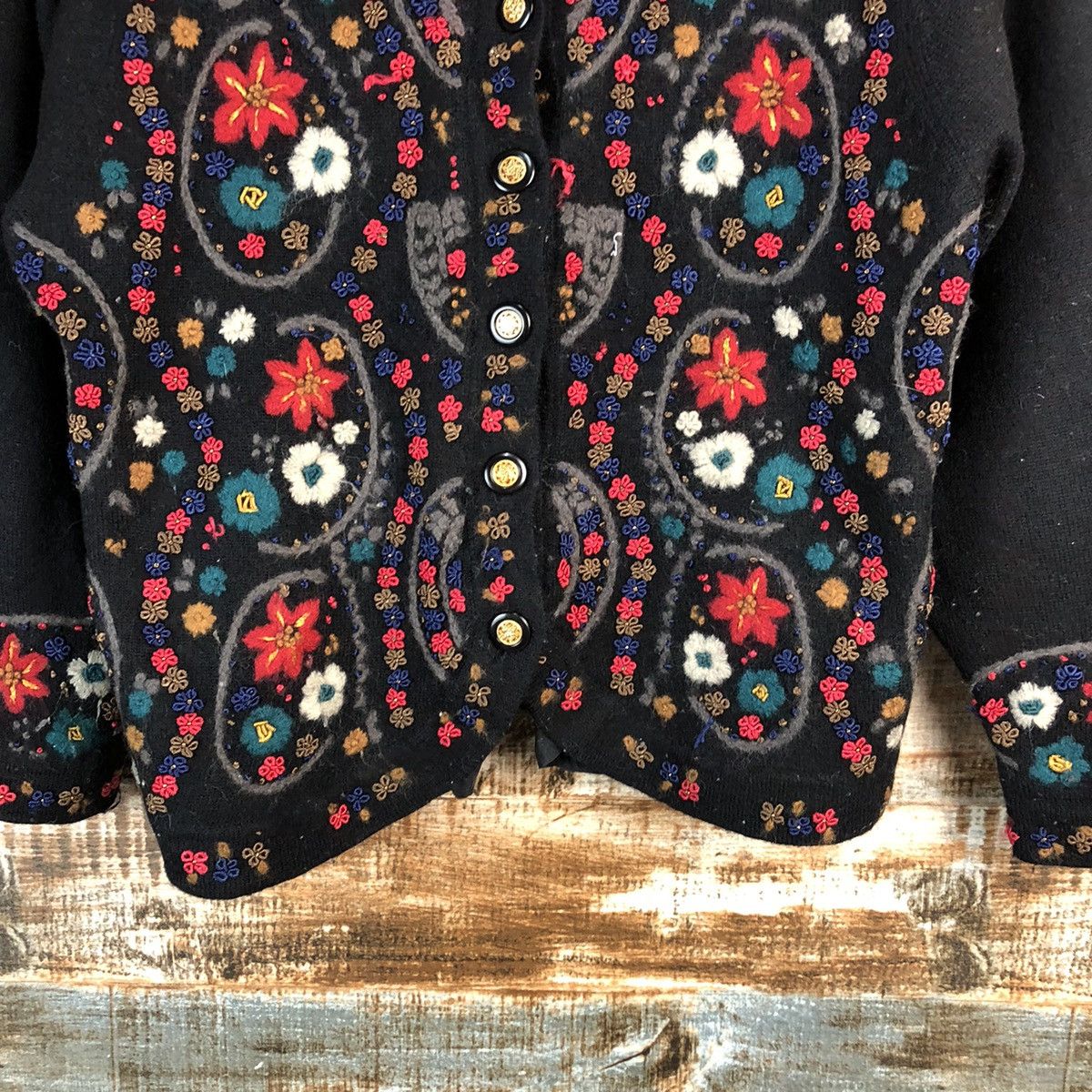 Vintage Unchipull Black Patterned knitwear Cardigans #A2326 Size S / US 4 / IT 40 - 6 Thumbnail