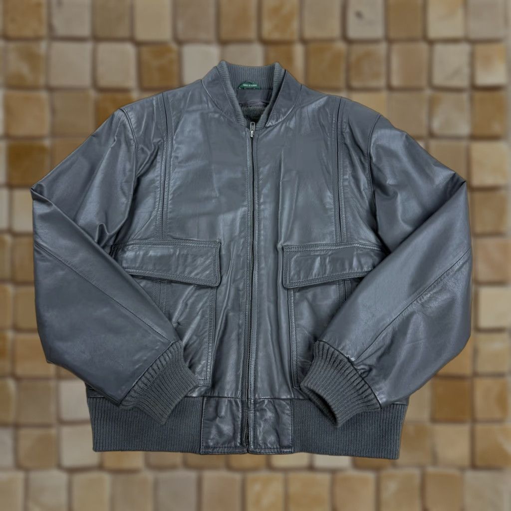 Vintage VINTAGE Hill & Archer Gray Genuine Leather Bomber Biker Jacket Mens Size 40 Size US XXS / EU 40 - 1 Thumbnail