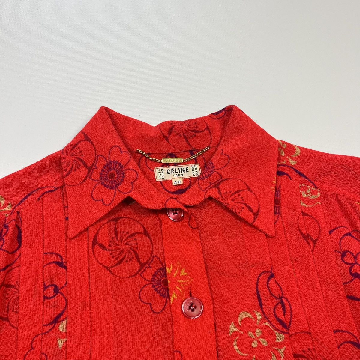 Celine Vintage 80s CELINE Paris Skirt Suit Red Floral Wool Size 40 Size M / US 6-8 / IT 42-44 - 16 Thumbnail