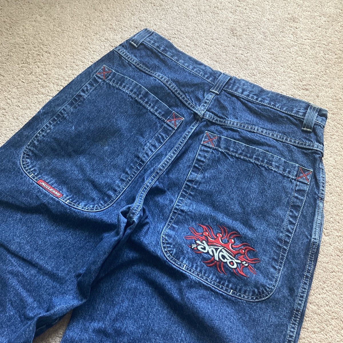 Pre-owned Jnco Jeans Blue 38x32 Crown Tribal Logo Y2k Baggy