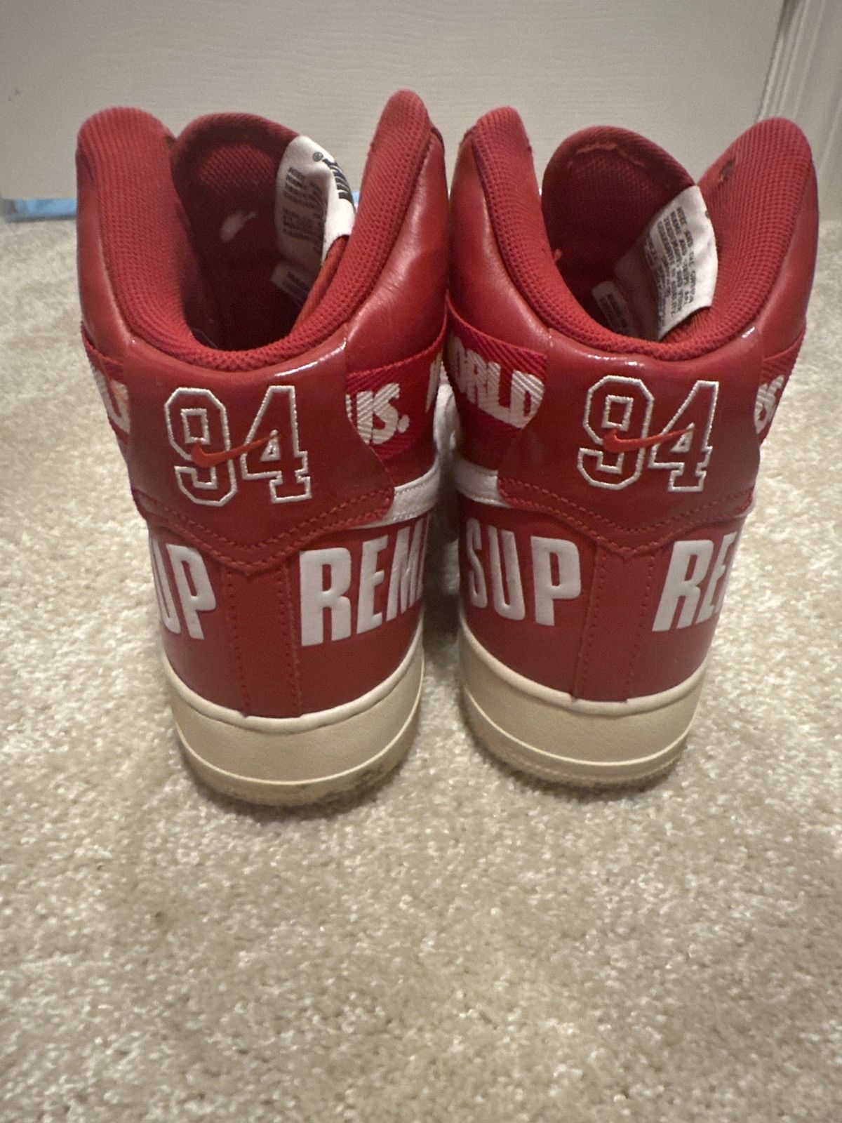 Nike × Supreme Supreme World Famous Red Nike Air Force 1 High Size US 12 / EU 45 - 3 Thumbnail