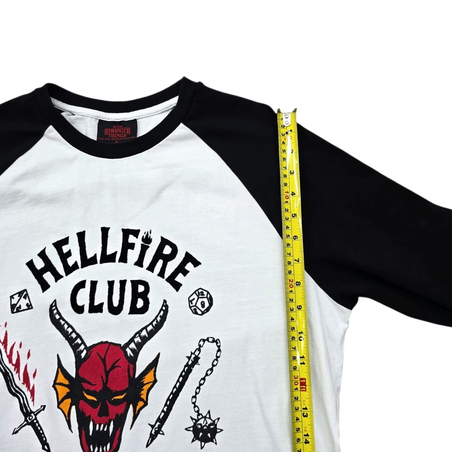 Vintage Netflix Hellfire Club Raglan Long Sleeve T-Shirt White/Black M Men Size US M / EU 48-50 / 2 - 6 Thumbnail