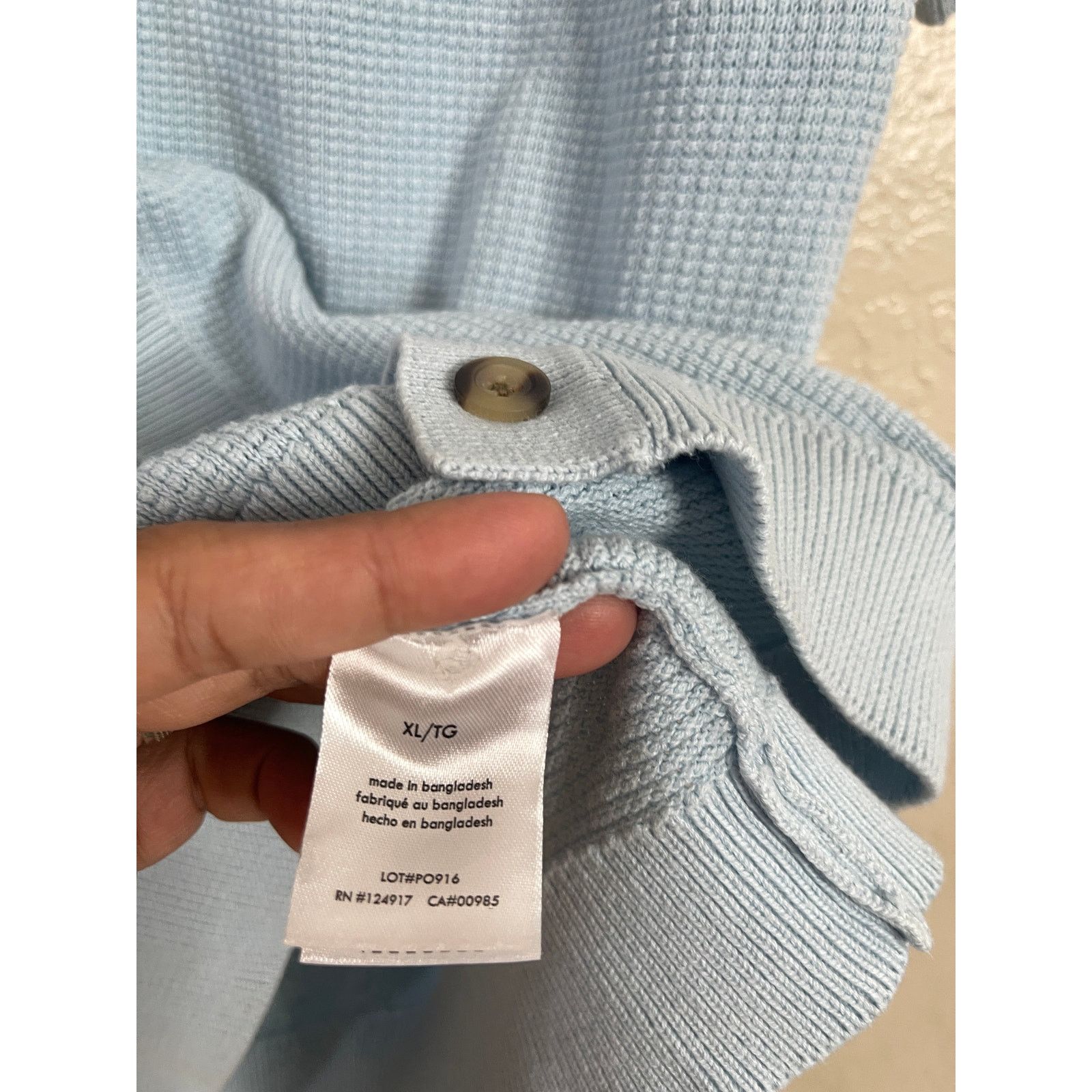 Onia Crochet Knit Button Up Shirt Blue Cotton Mens XL
