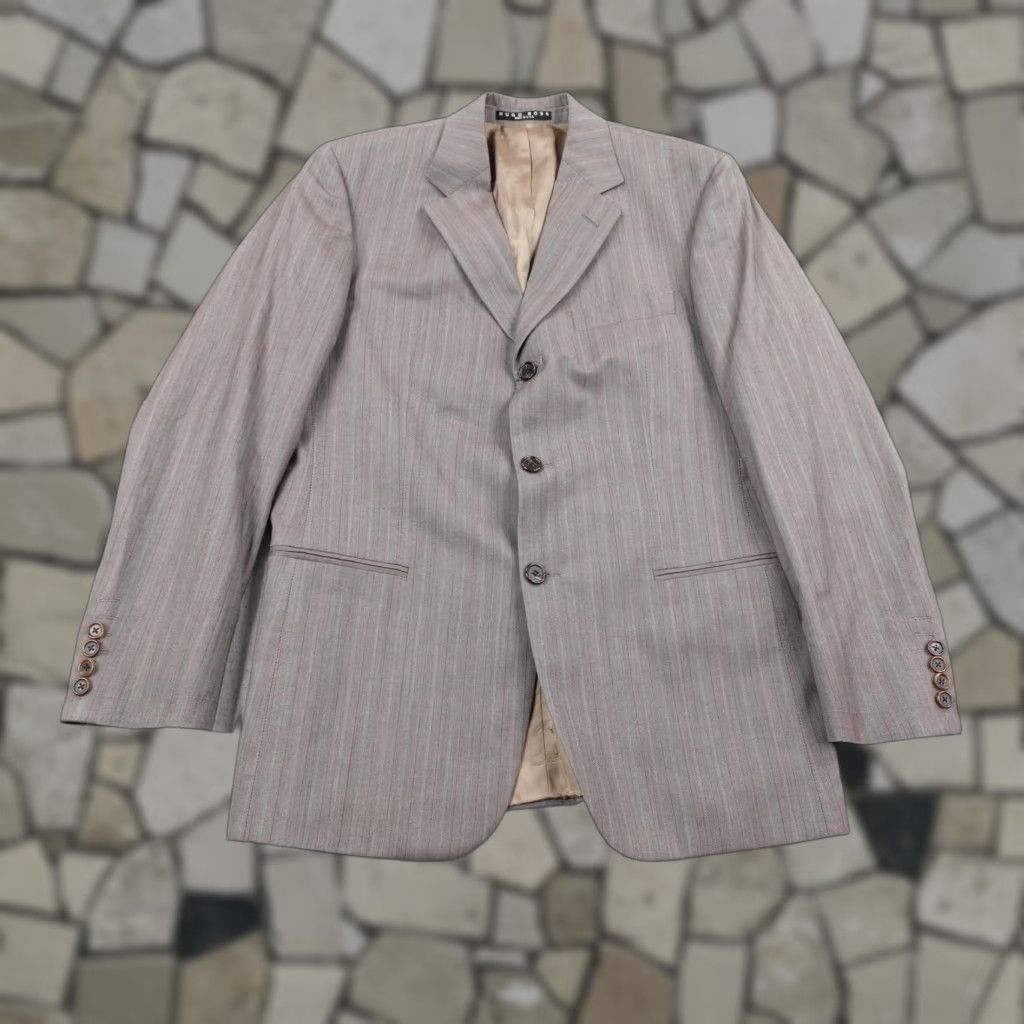 Hugo Boss VINTAGE Hugo Boss Blazer Mens 36S Brown Einstein Sigma Suit Jacket Sport Coat Gray Wool Striped Buttoned Formal Business 36S Mens Size 36R - 1 Thumbnail