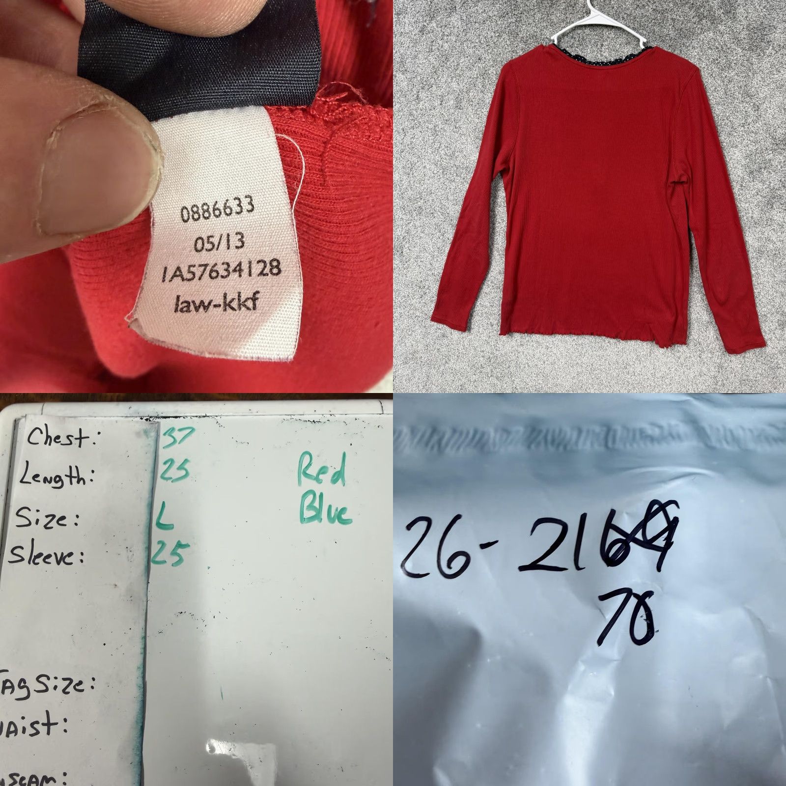 Tommy Hilfiger Tommy Hilfiger Top Womens Large Red Ribbed Lace Trim Henley Long Sleeve Preppy Size L / US 10 / IT 46 - 8 Thumbnail
