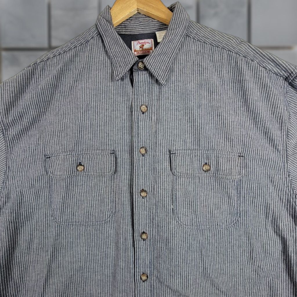 Vintage Prentiss Mens Button-Up Shirt Chest Pockets Blue Long Sleeve XXL Size Regular Fit Casual Vintage: No Size US XXL / EU 58 / 5 - 1 Thumbnail