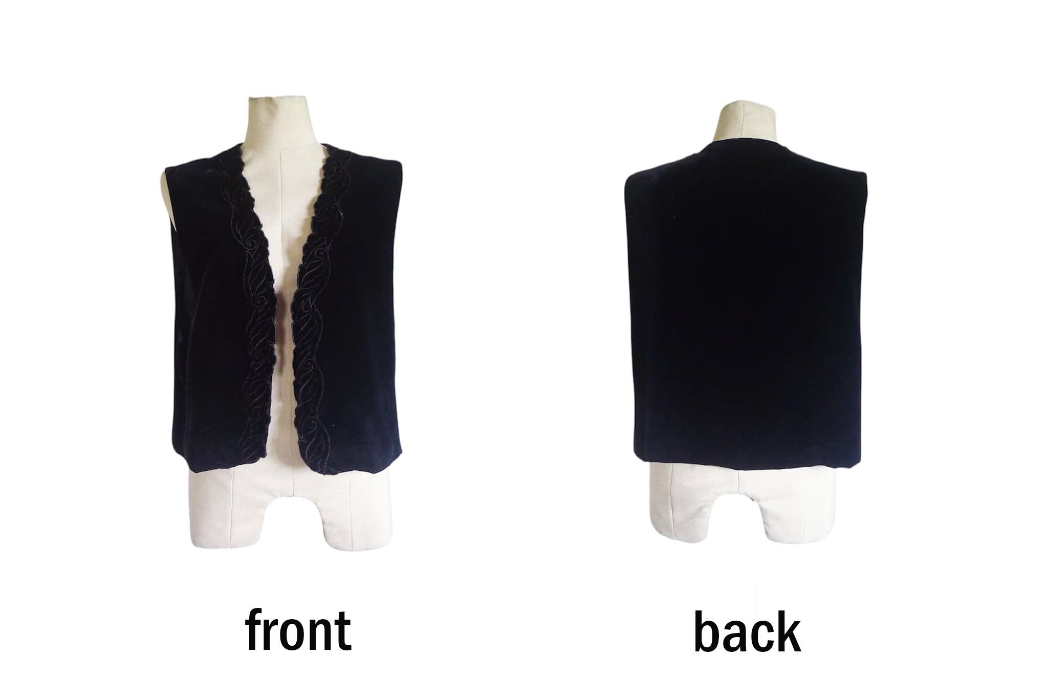 Vintage Black Velvet Woman open Vest Scallop trim, Western Size ONE SIZE - 4 Thumbnail