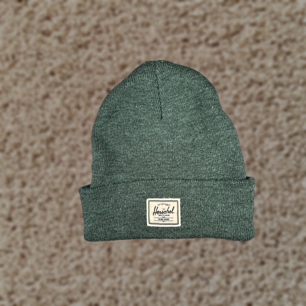 Vintage Herschel Hat Beanie Mens One Size Green Knit Patch Logo Stretch Winter Size ONE SIZE - 1 Thumbnail