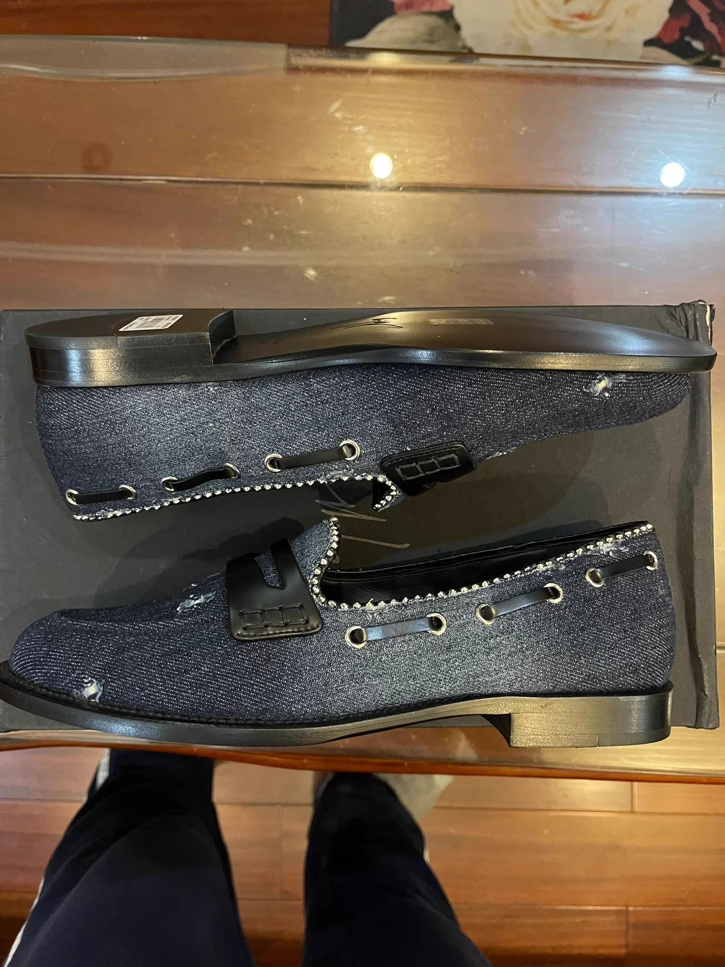Giuseppe Zanotti GZ Denim & Leather Loafers 41 (New With Box) Size US 8 / EU 41 - 2 Thumbnail