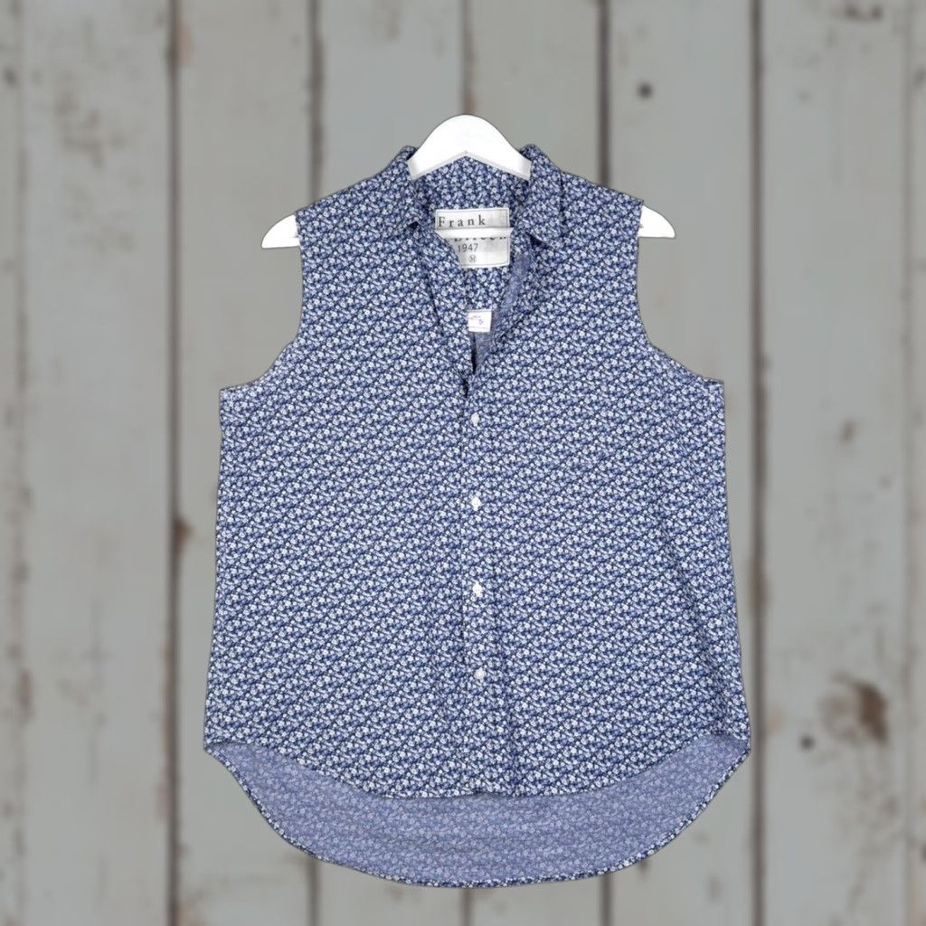 FRANK & EILEEN Floral Flowers Sleeveless Button-Up Blouse Shirt FIONA Blue M Womens Shirt Blue Floral - M
