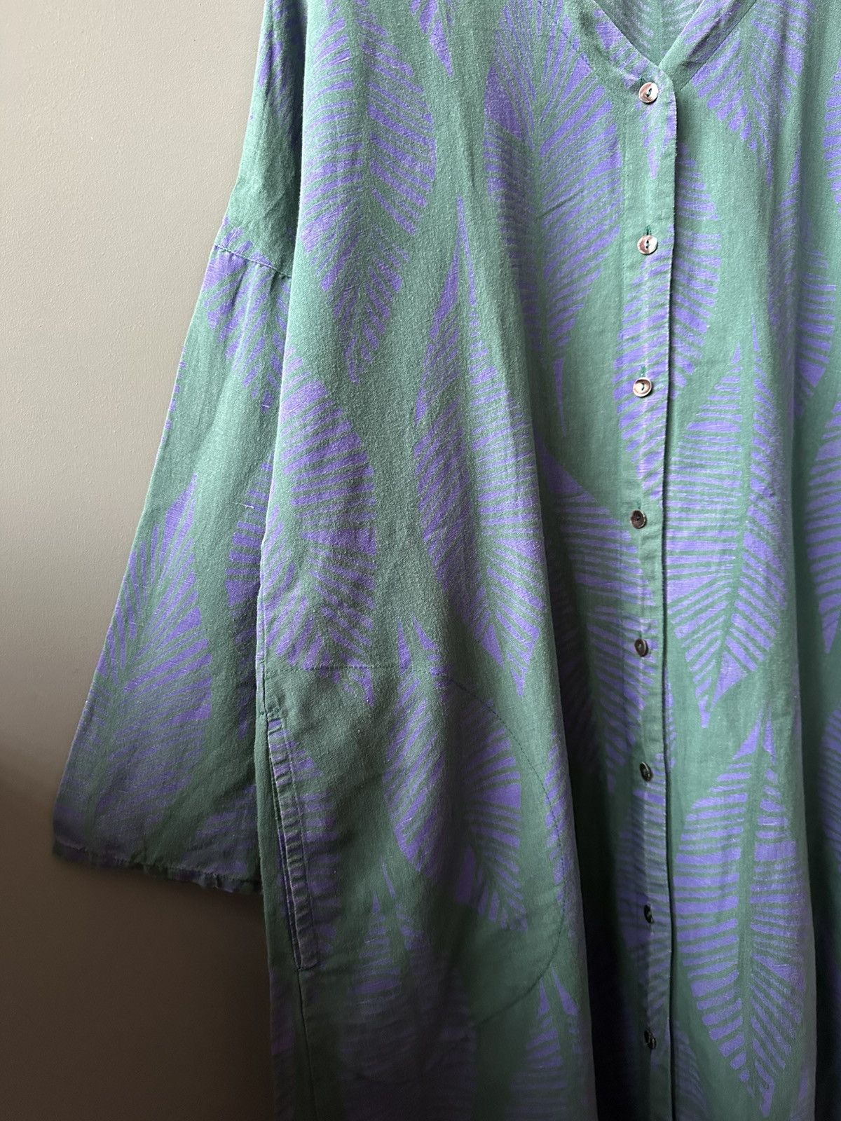 Gudrun Sjoden Gudrun Sjoden Green Purple Leaf Linen Tunic Dress Size L Size L / US 10 / IT 46 - 4 Thumbnail