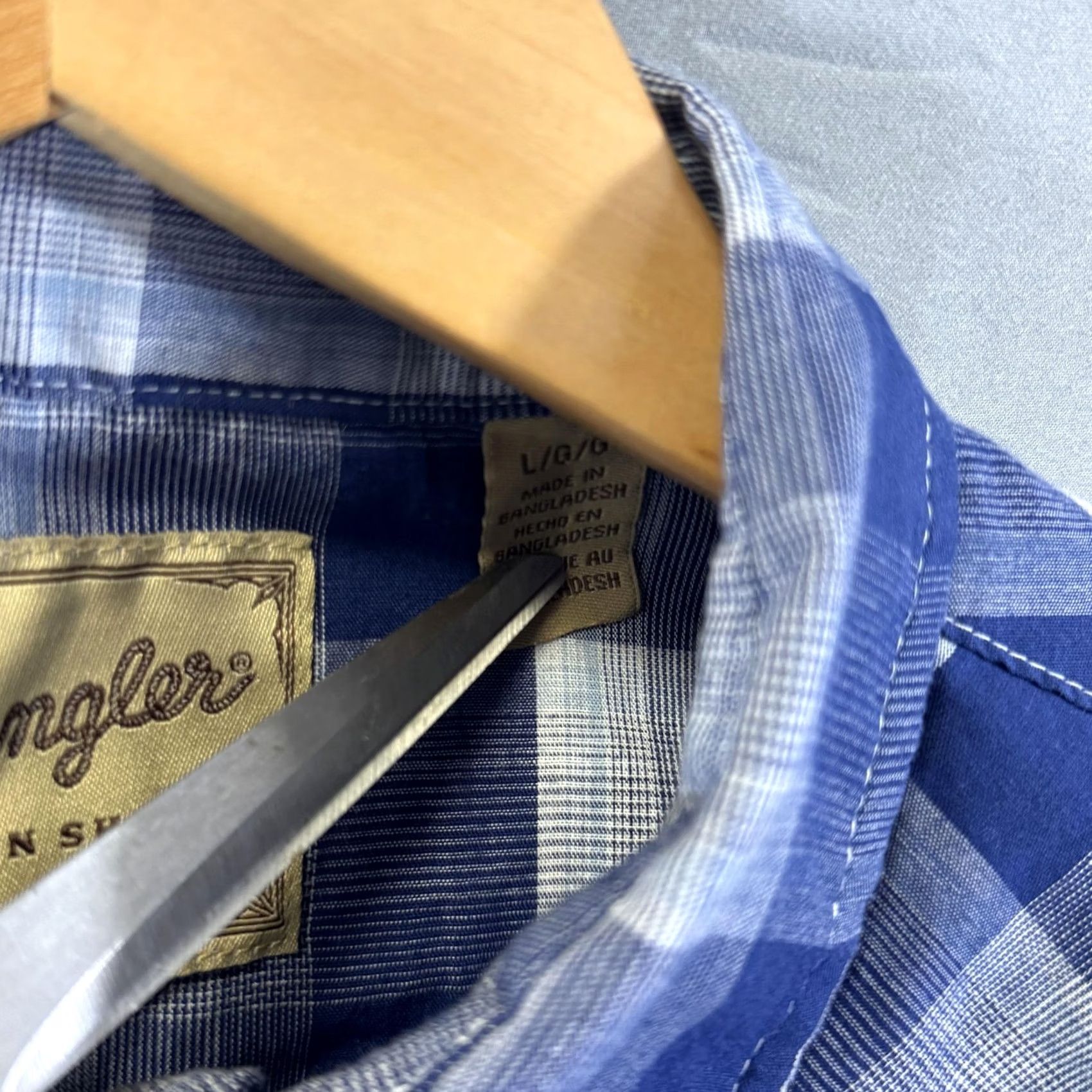 Wrangler VINTAGE Wrangler Shirt Mens Large Blue White Plaid Western Cowboy Pearl Snap Long Sleeve Size US L / EU 52-54 / 3 - 6 Thumbnail