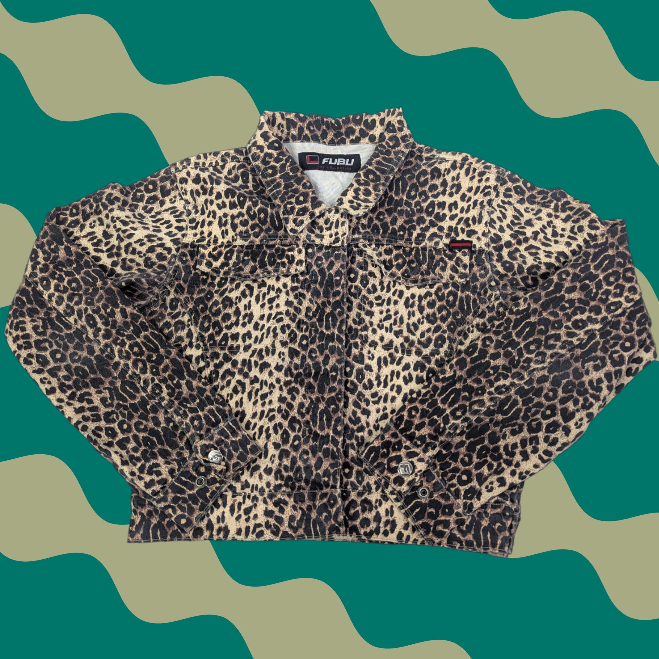 Fubu VINTAGE FUBU Crop Jacket Womens XL Leopard Print Snap Button 90s Y2K Streetwear Size XL / US 12-14 / IT 48-50 - 1 Thumbnail