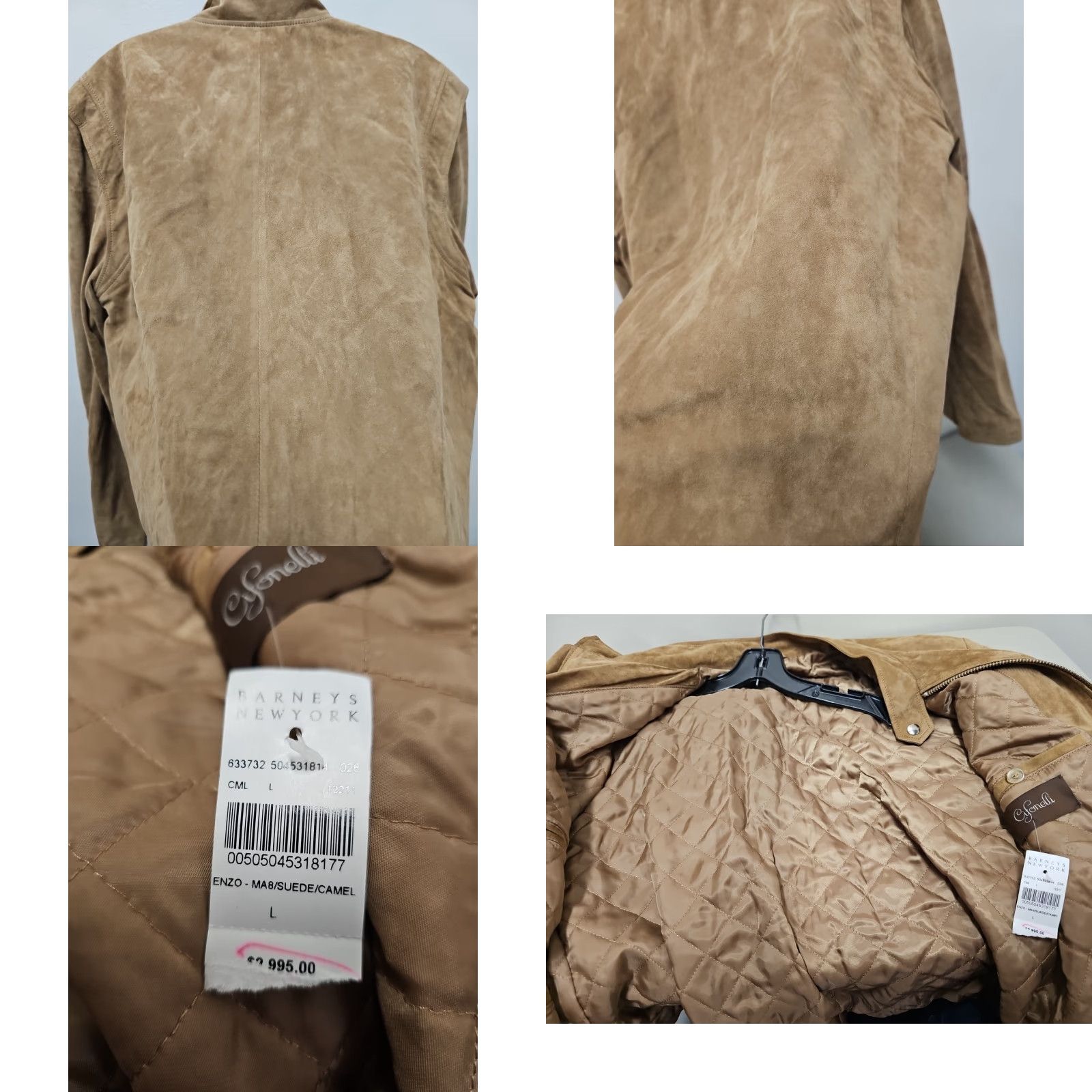 Camel CIFONELLI Coat Men 5XL Suede Leather Camel Brown Buttery Soft Vintage Pea Coat Single-Breasted Lined Pockets Collar Spread 3/8ss Size US XXL / EU 58 / 5 - 8 Thumbnail