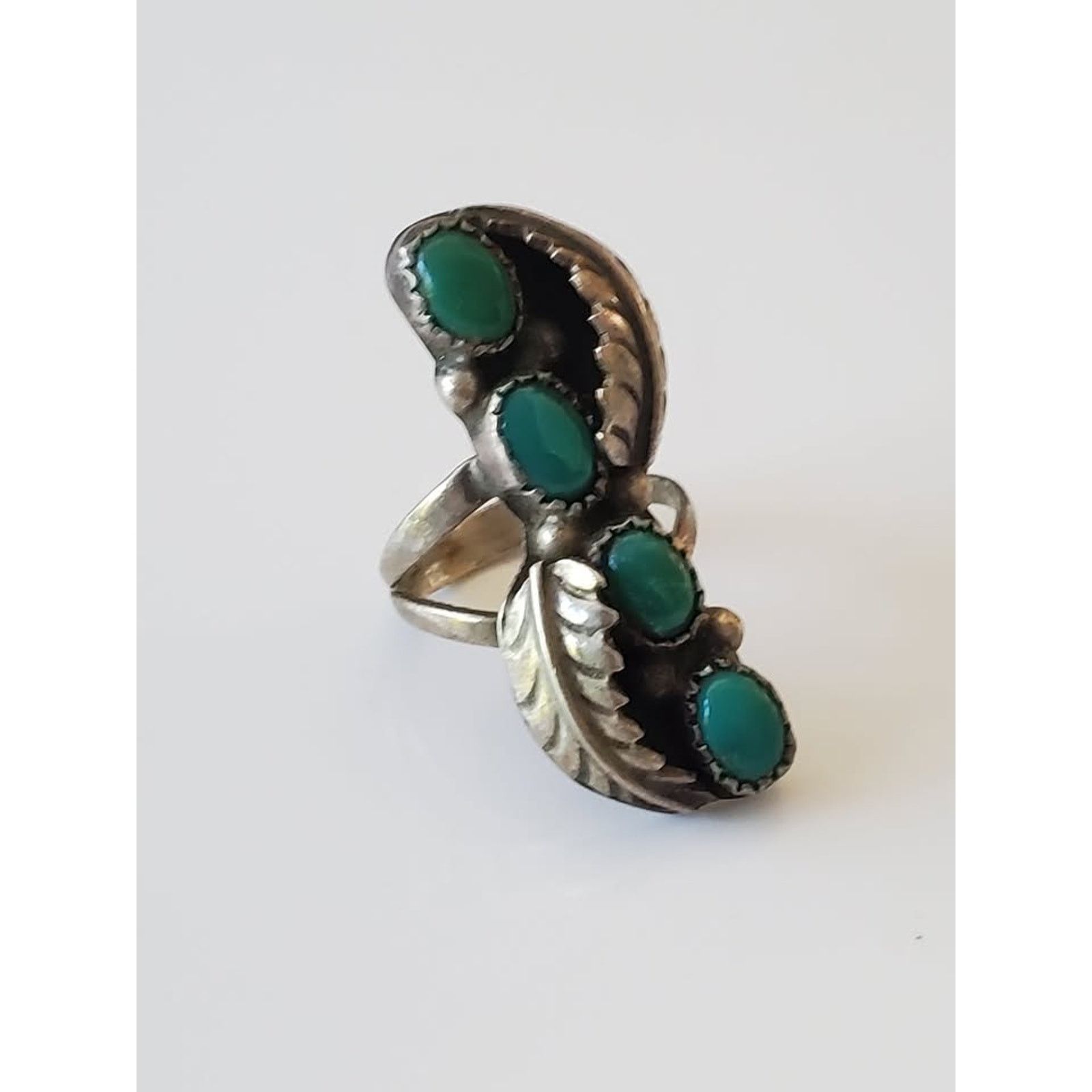 Other Vintage Turquoise Navette Sterling Silver Ring Size ONE SIZE - 3 Thumbnail