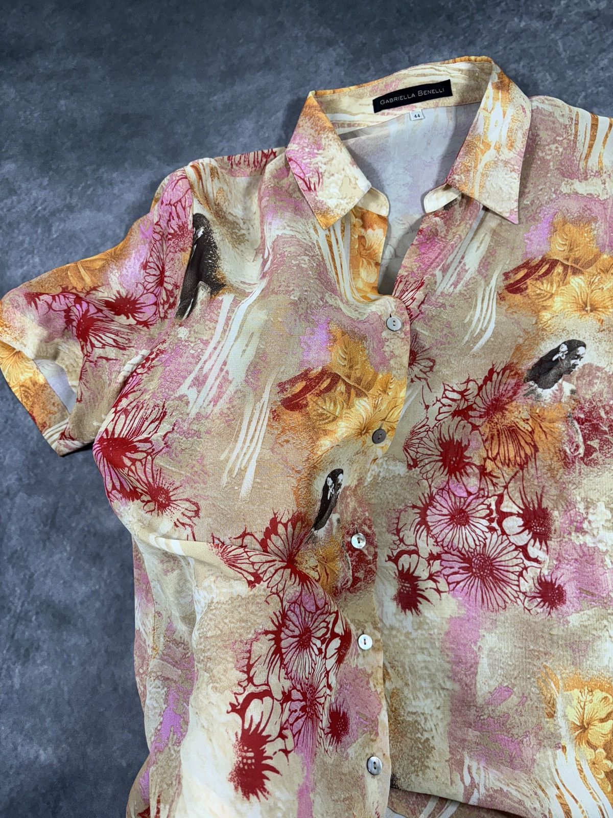 Vintage Vintage Sheer Shirt Shortsleeve Mesh Summer Print Viscose Size US L / EU 52-54 / 3 - 11 Thumbnail