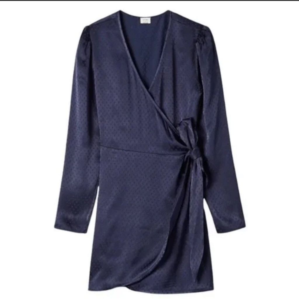 Other WILFRED ARITZIA Callie Satin Wrap Dotted Navy Mini Dress XS Size XS / US 0-2 / IT 36-38 - 1 Thumbnail