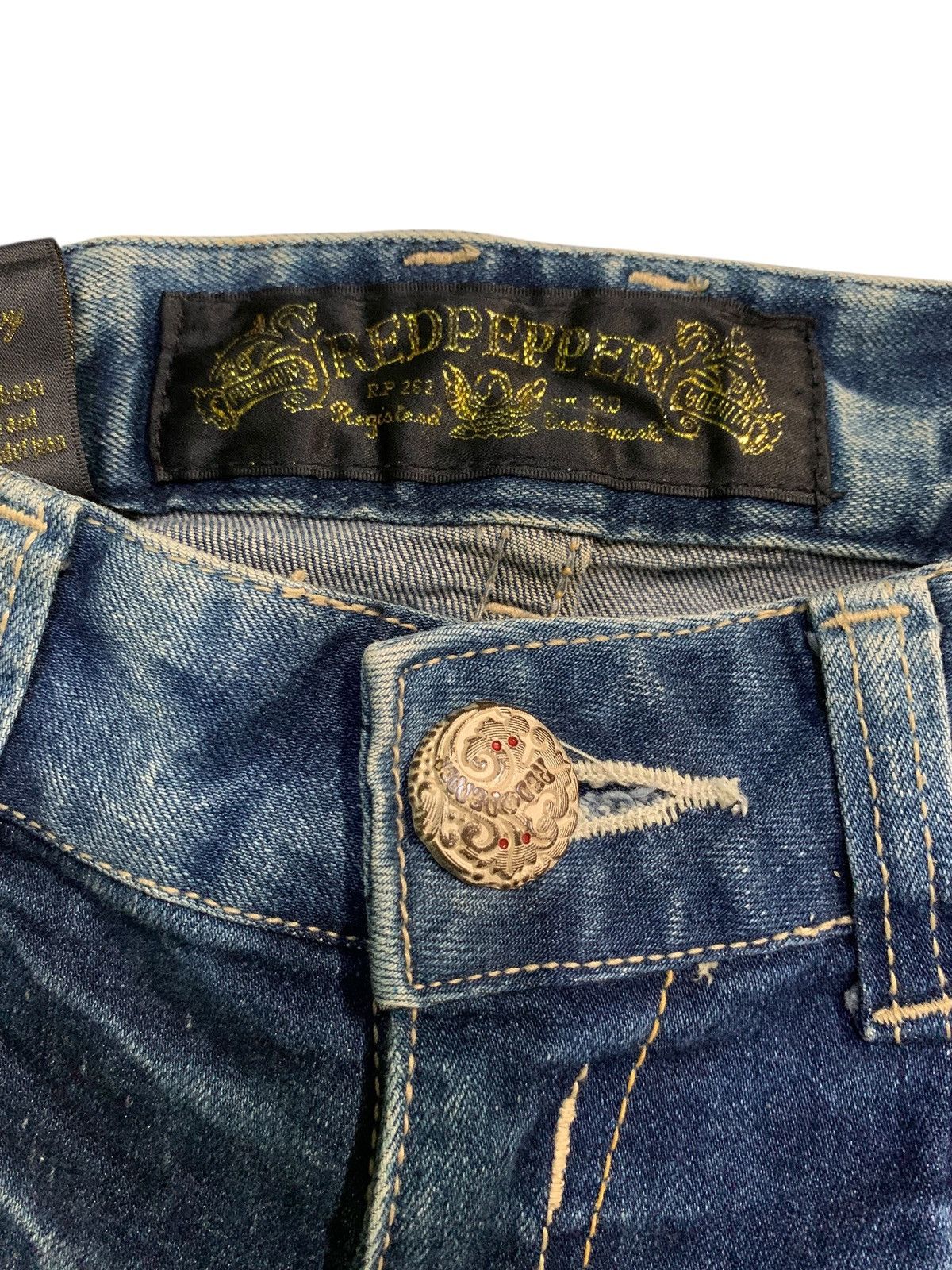 If Six Was Nine Flare Red papper Japanese Punk Skull Distressed Denim Size US 31 - 11 Thumbnail
