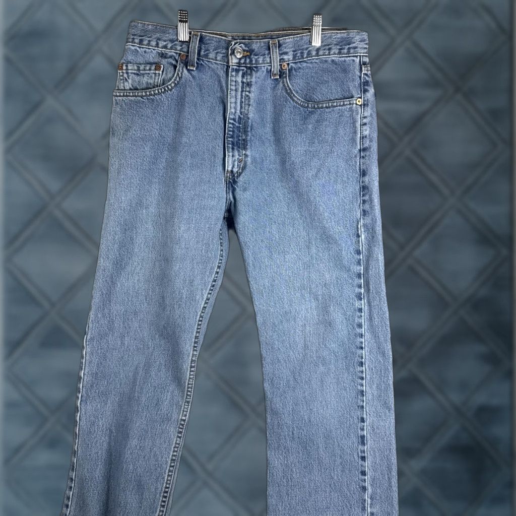 Levi's Levi's 505 Jeans Mens 34x27 Light Wash Blue Straight Leg Denim Distressed Raw Hem Size US 34 / EU 50 - 1 Thumbnail
